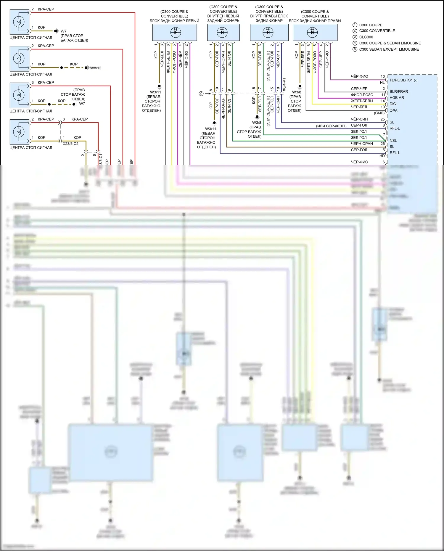 GLC-класс AMG Mercedes-Benz X253 (2016-2019): Электросхема фар и фонарей, без светодиодных фар (3 из 3) 