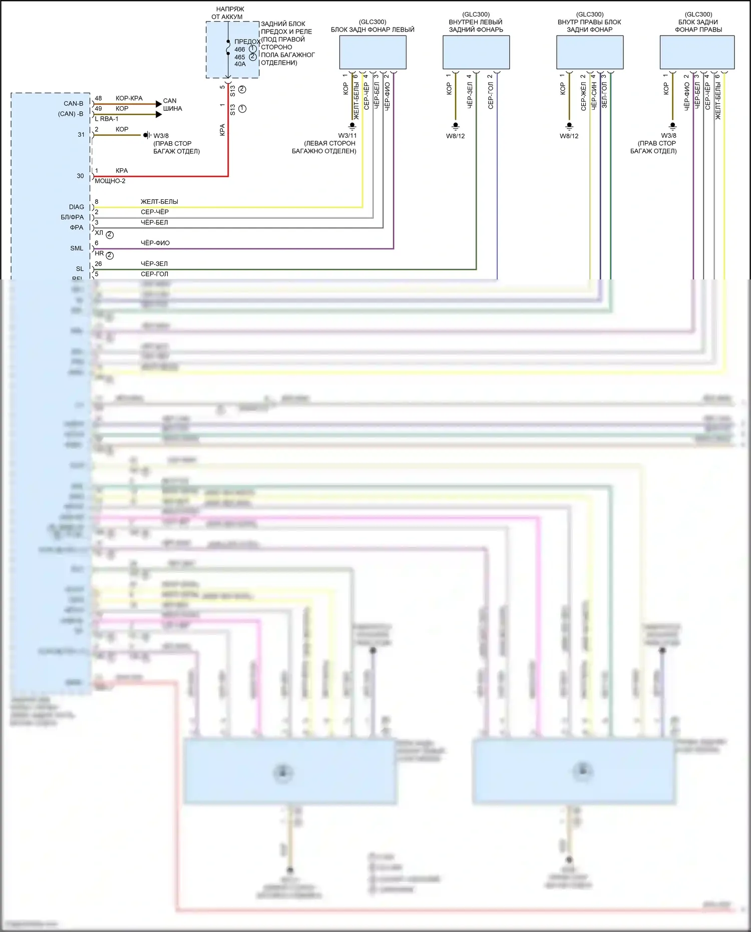 GLC-класс AMG Mercedes-Benz X253 (2016-2019): Электросхема внешних огней, со статическими светодиодными фарами (1 из 4) 