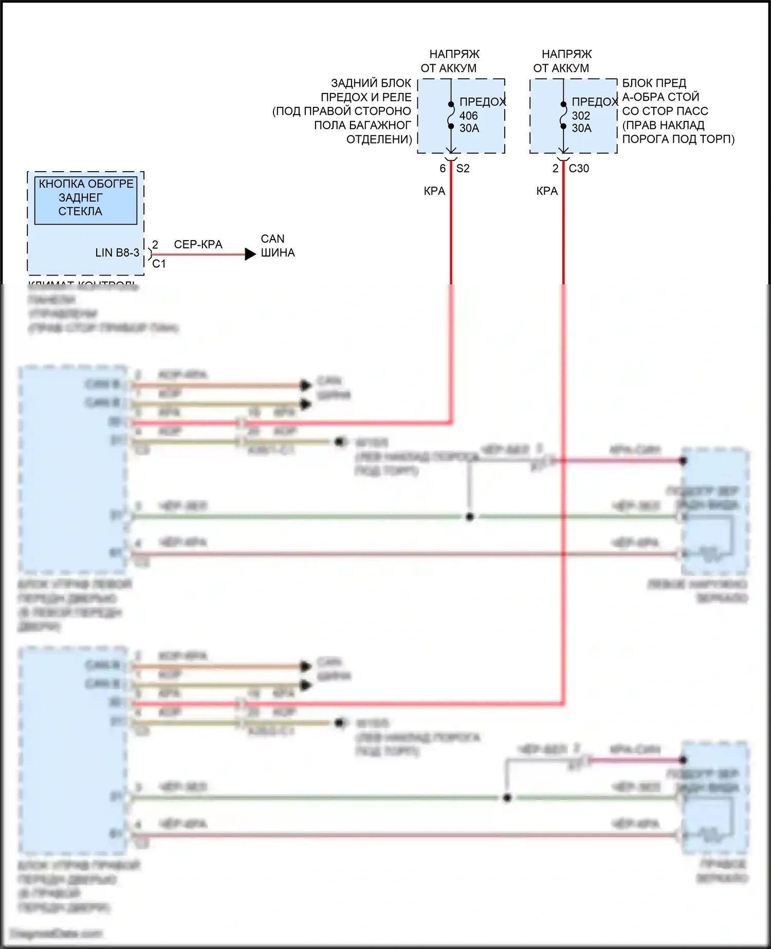 GLC-класс AMG Mercedes-Benz X253 (2016-2019): Электросхема обогреваемых зеркал 