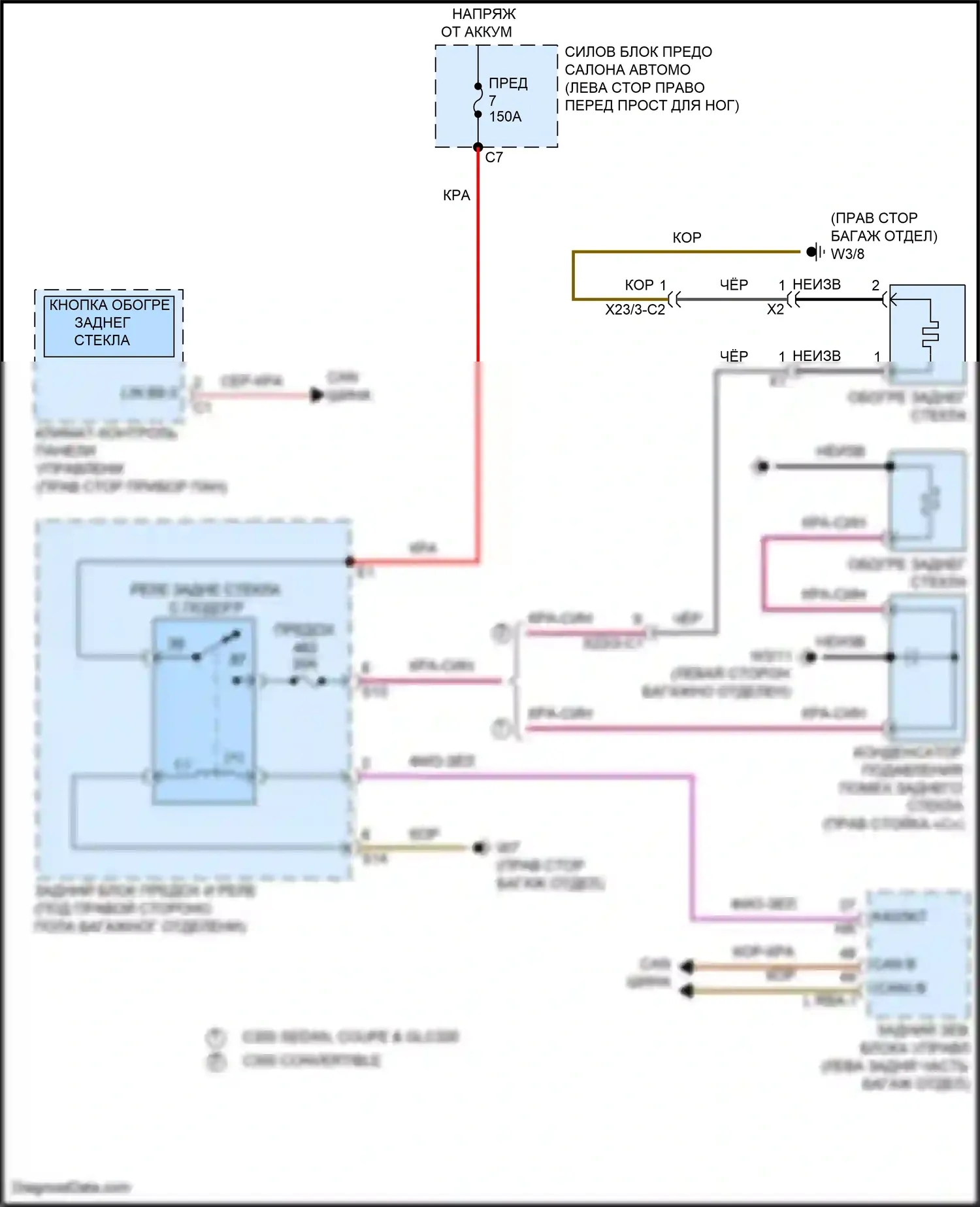 GLC-класс AMG Mercedes-Benz X253 (2016-2019): Электросхема заднего подогрева 