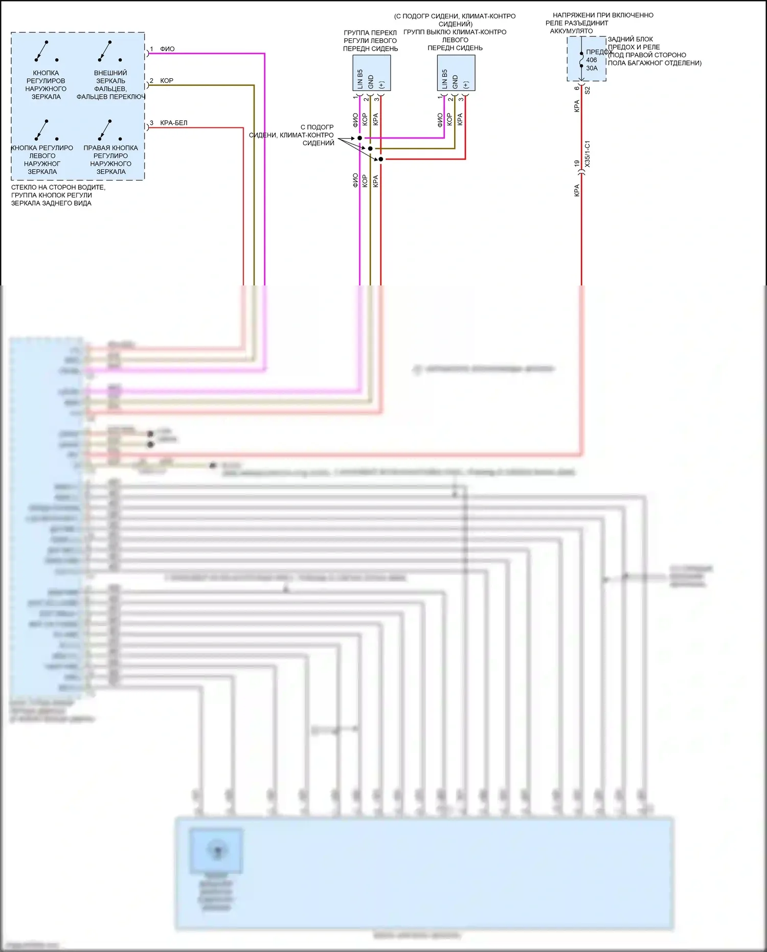 GLC-класс Coupe Mercedes-Benz C253 рестайлинг (2019-2023): Электросхема памяти зеркал (1 из 2) 