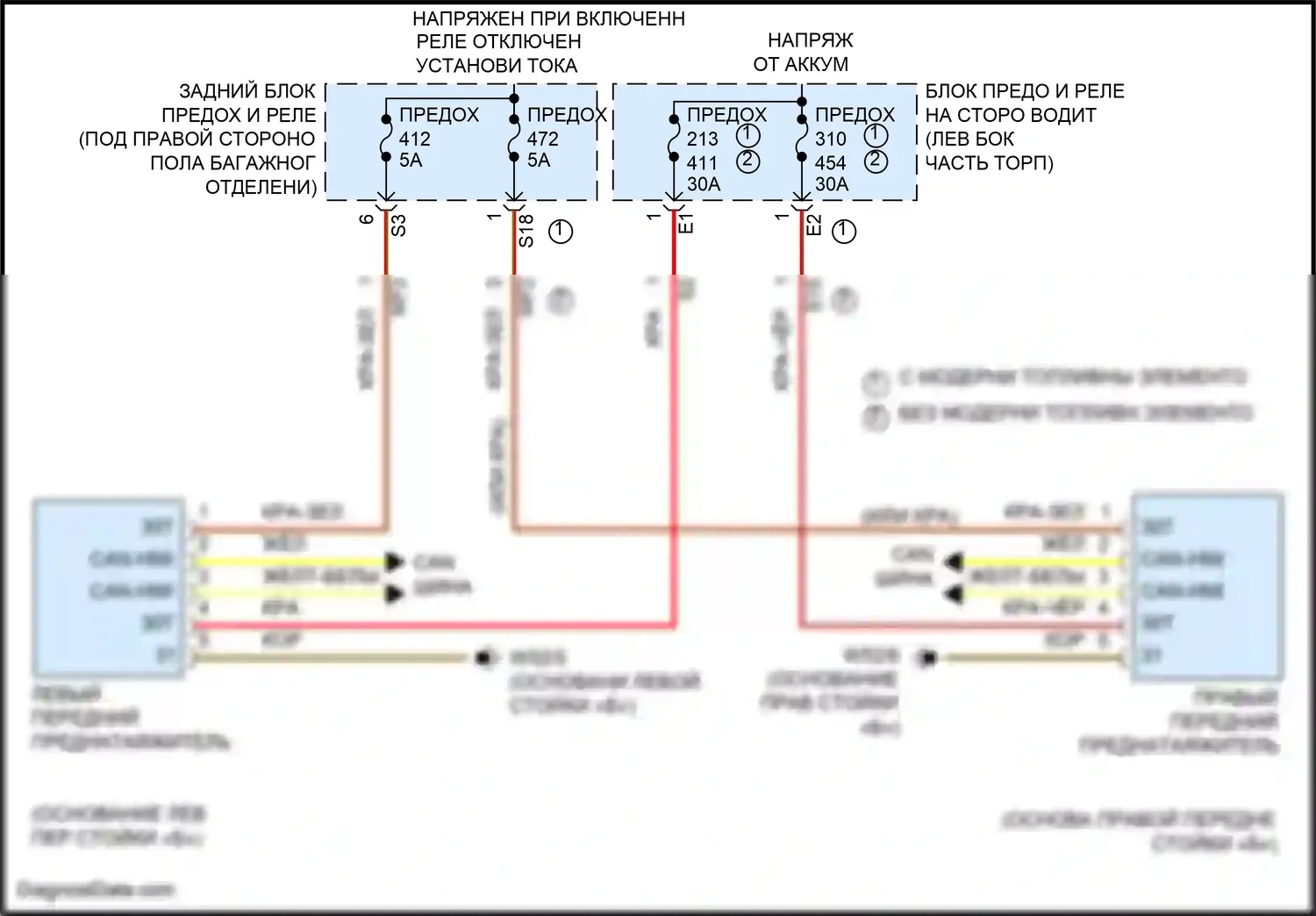 GLC-класс Coupe Mercedes-Benz C253 рестайлинг (2019-2023): Электросхема преднатяжителей ремней безопасности 