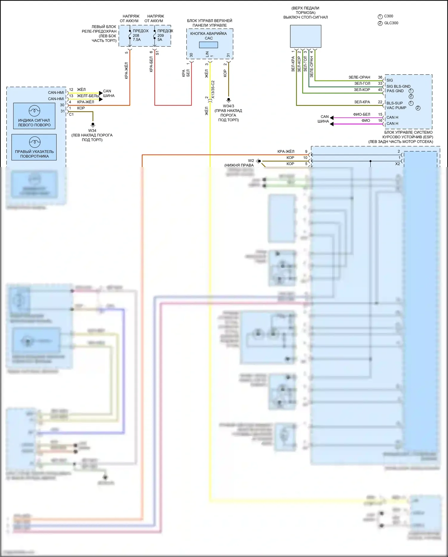 GLC-класс Coupe Mercedes-Benz C253 (2016-2019): Электросхема внешних огней, со статическими светодиодными фарами (4 из 4) 