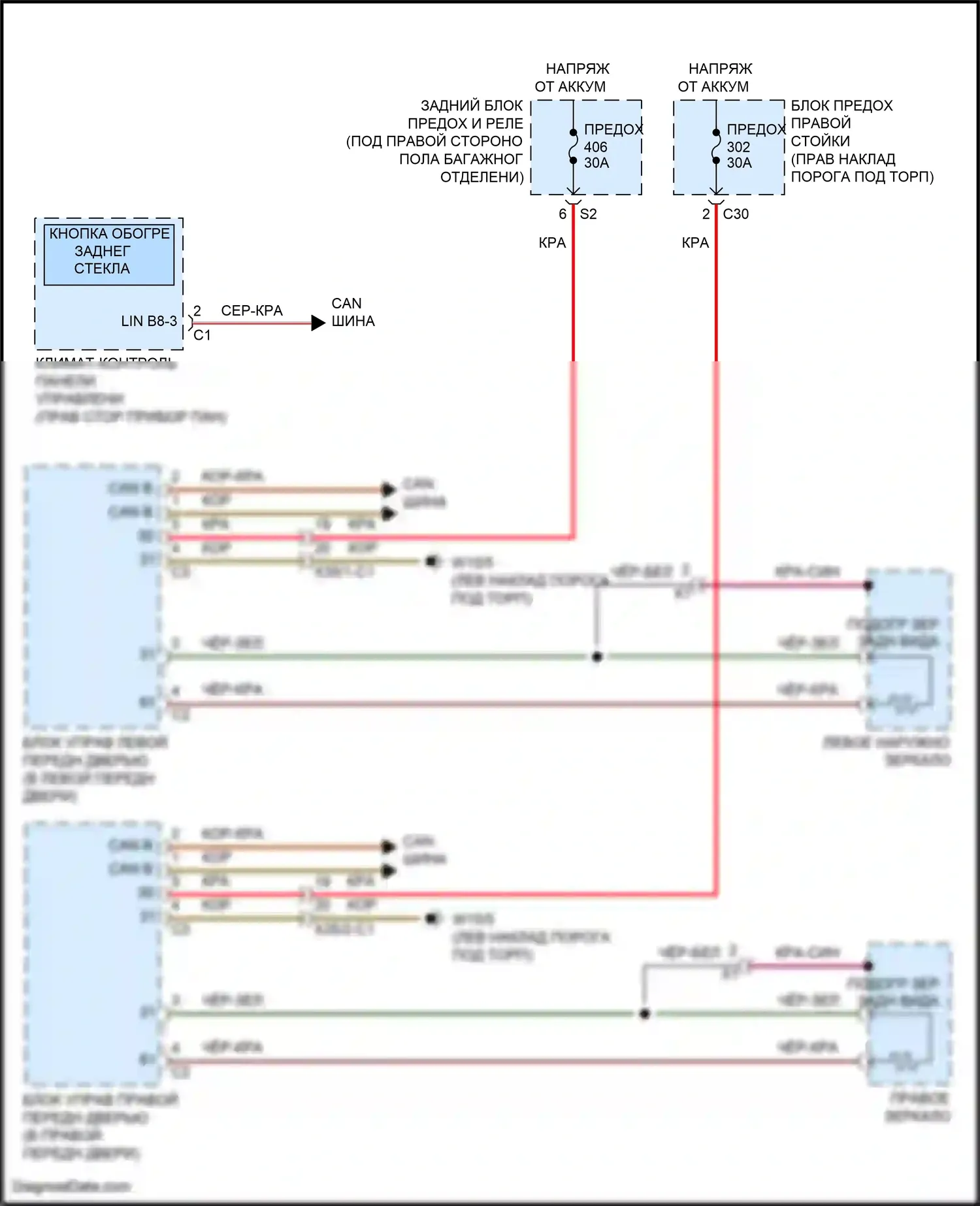 GLC-класс Coupe Mercedes-Benz C253 (2016-2019): Электросхема обогреваемых зеркал 