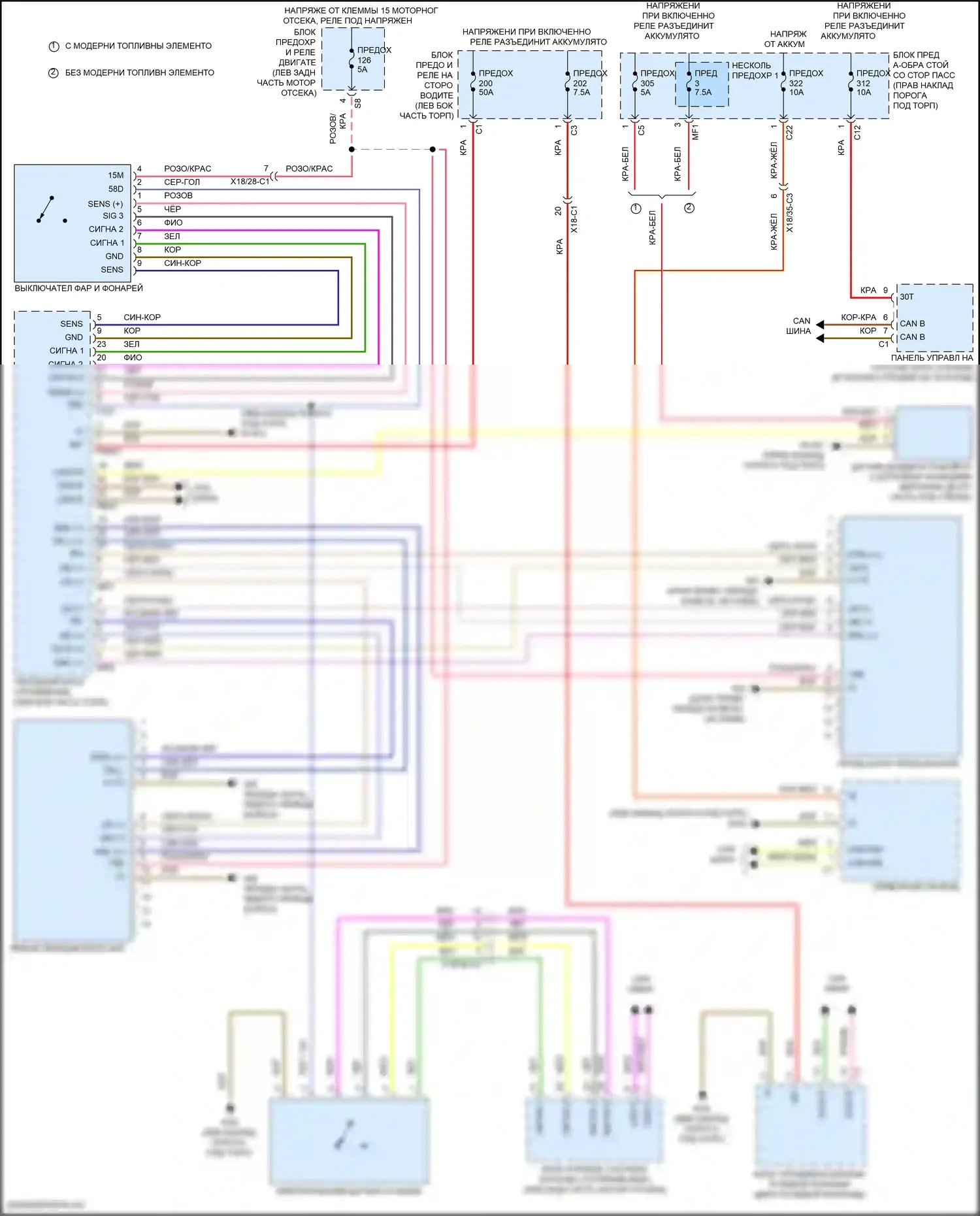 GLC-класс Mercedes-Benz X253 рестайлинг (2019-2023): Электросхема фар, без светодиодных фар 