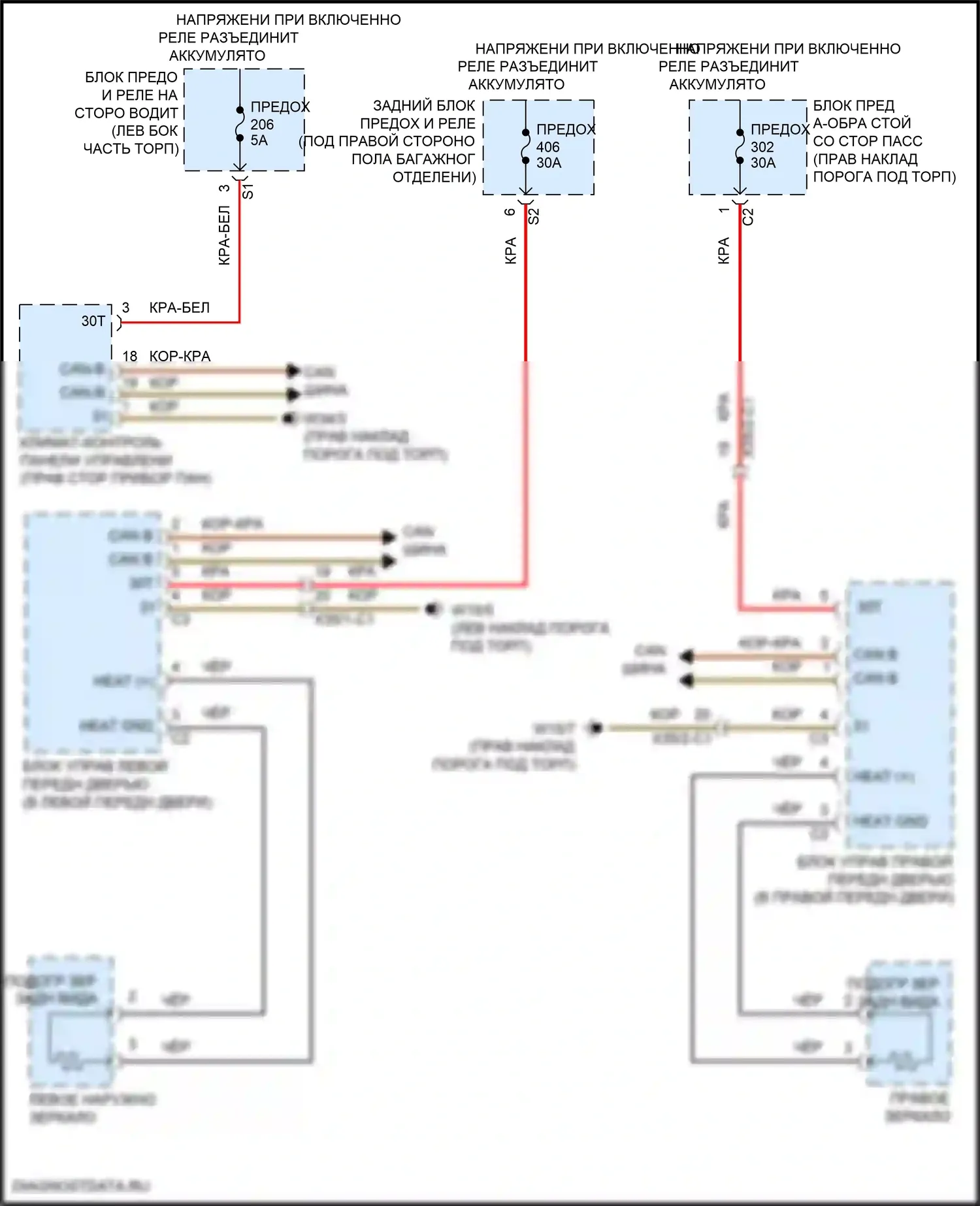 GLC-класс Mercedes-Benz X253 рестайлинг (2019-2023): Электросхема обогреваемых зеркал 