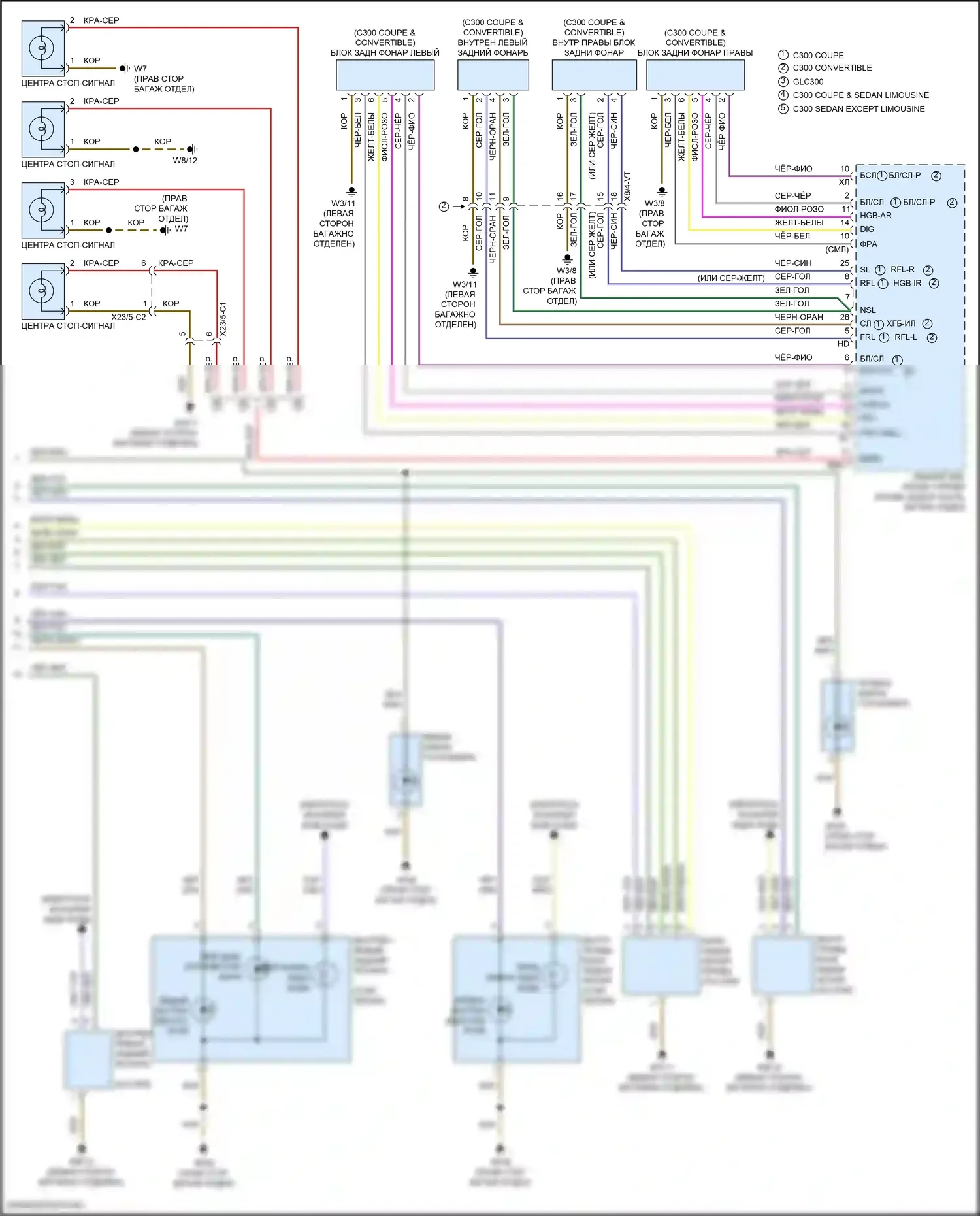 GLC-класс Mercedes-Benz X253 (2015-2019): Электросхема фар и фонарей, без светодиодных фар (3 из 3) 
