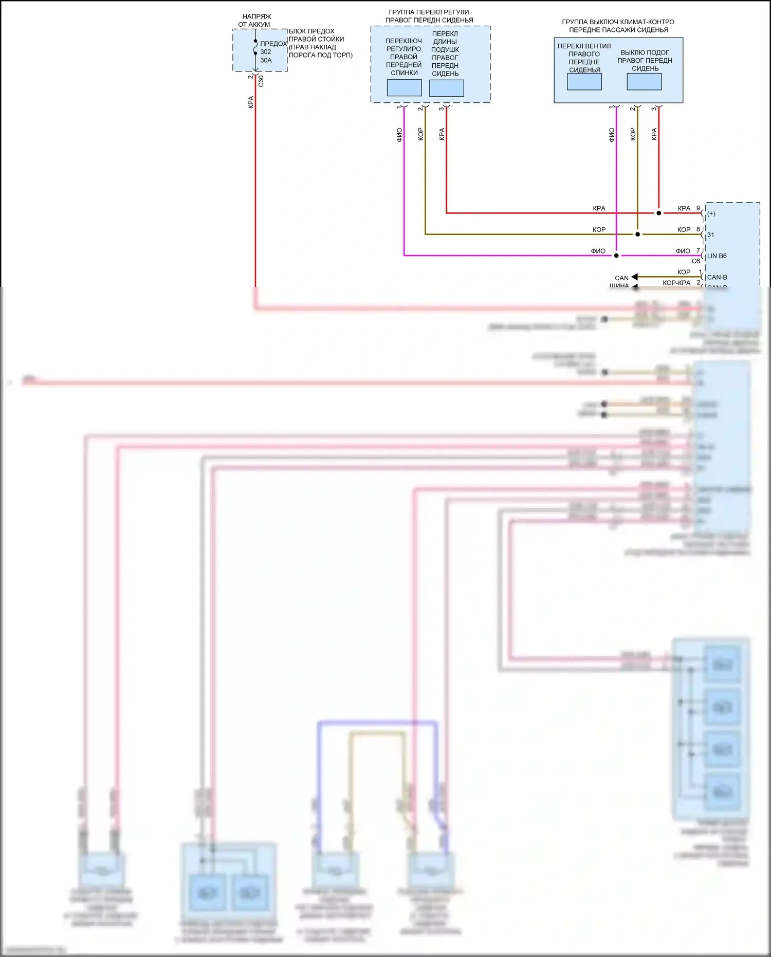 GLC-класс Mercedes-Benz X253 (2015-2019): Электросхема передней вентиляции и подогрева сидений, с памятью (2 из 2) 