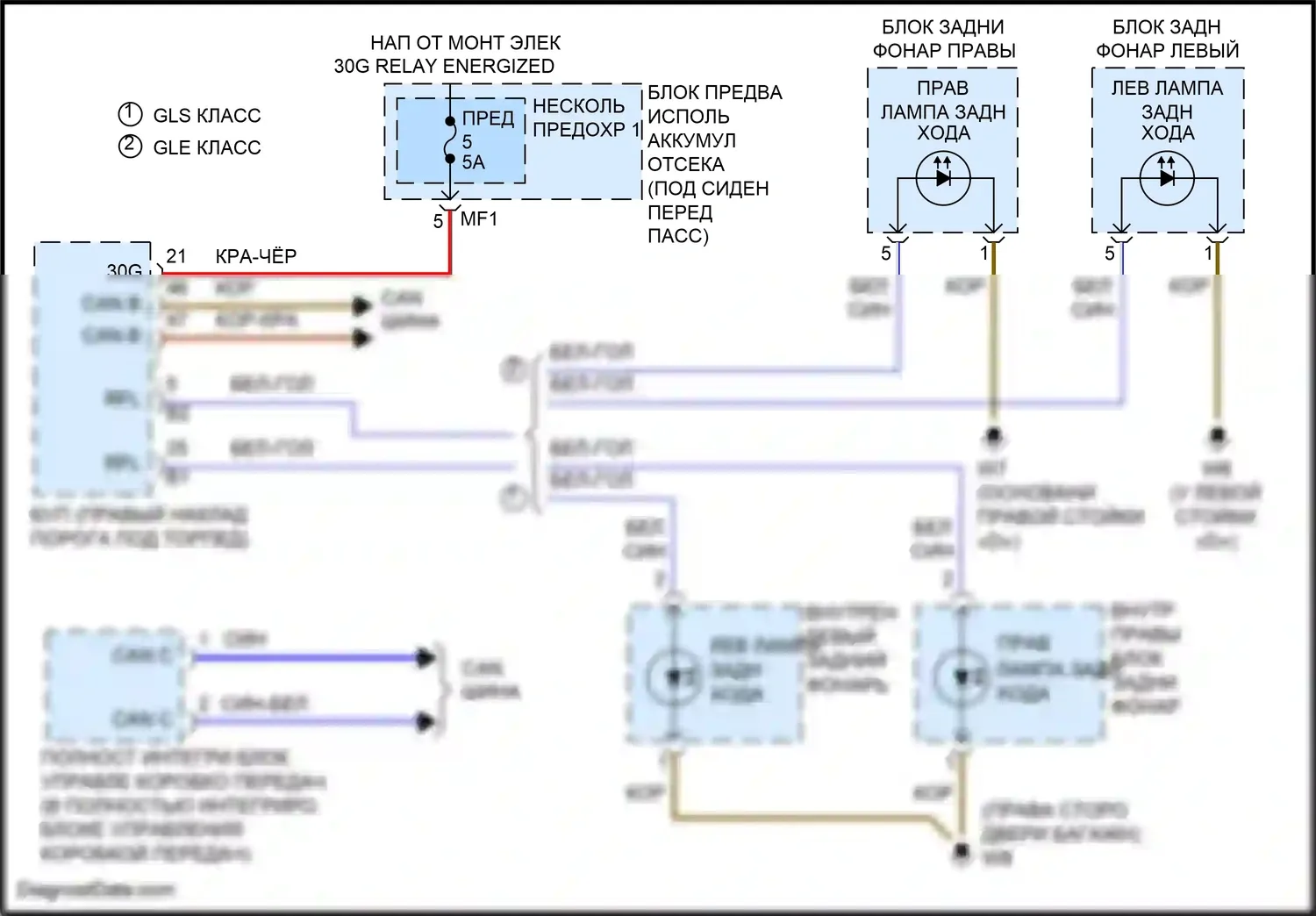 GLE-класс Coupe Mercedes-Benz C292 (2015-2019): Электросхема фонарей заднего хода 
