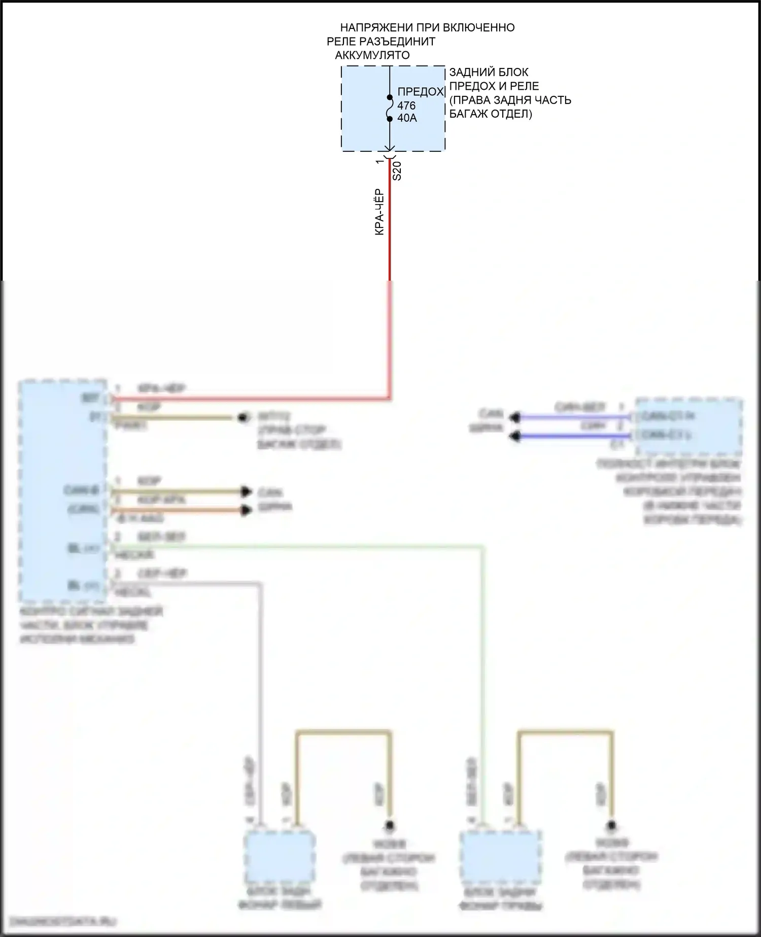 GLE-класс Mercedes-Benz V167 рестайлинг (2023-2024): Электросхема фонарей заднего хода 