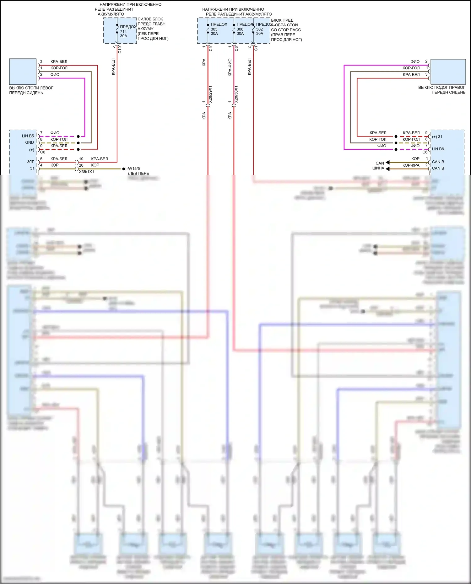 GLE-класс Mercedes-Benz V167 рестайлинг (2023-2024): Электросхема передних обогреваемых сидений, без памяти 