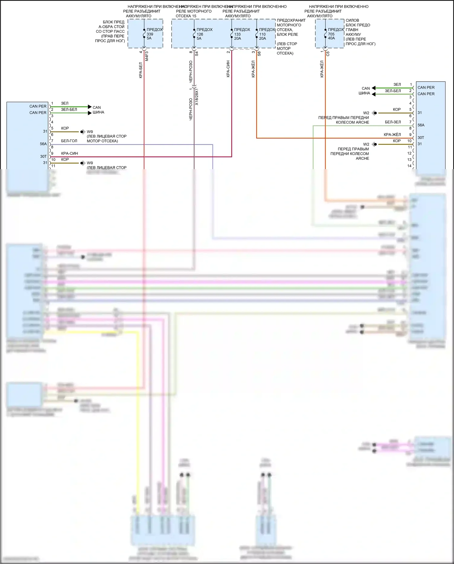 GLE-класс Mercedes-Benz V167 (2018-2023): Электросхема фар, без светодиодных фар 