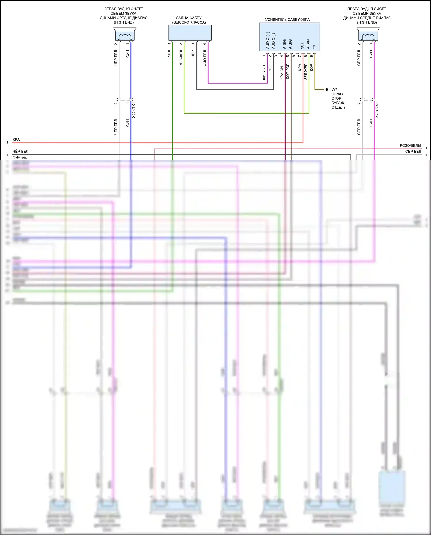 GLE-класс Mercedes-Benz V167 (2018-2023): Электросхема усилителя звука, со звуковой системой высокого класса (2 из 3) 