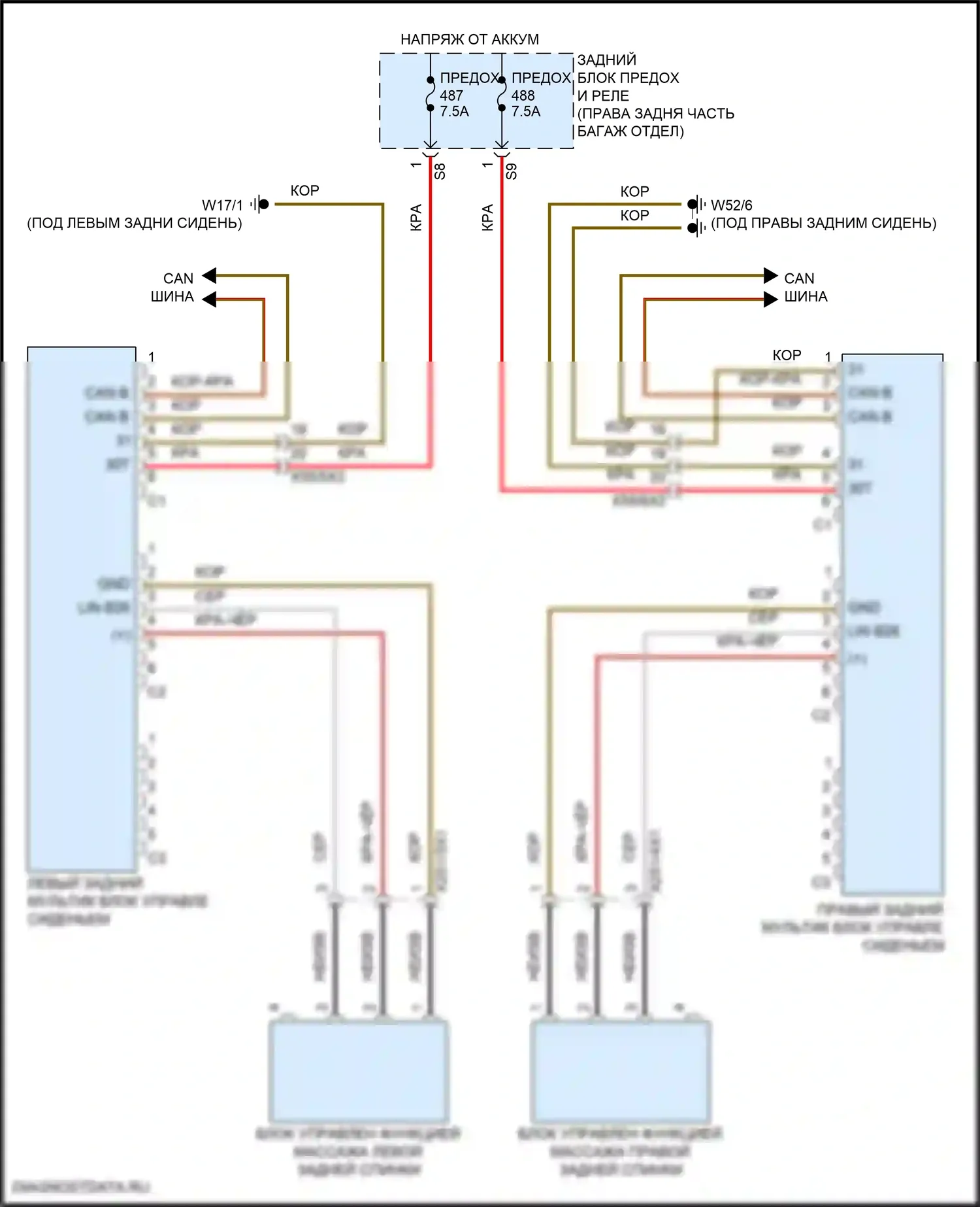 GLE-класс Mercedes-Benz V167 (2018-2023): Электросхема заднего мультиконтурного сиденья 