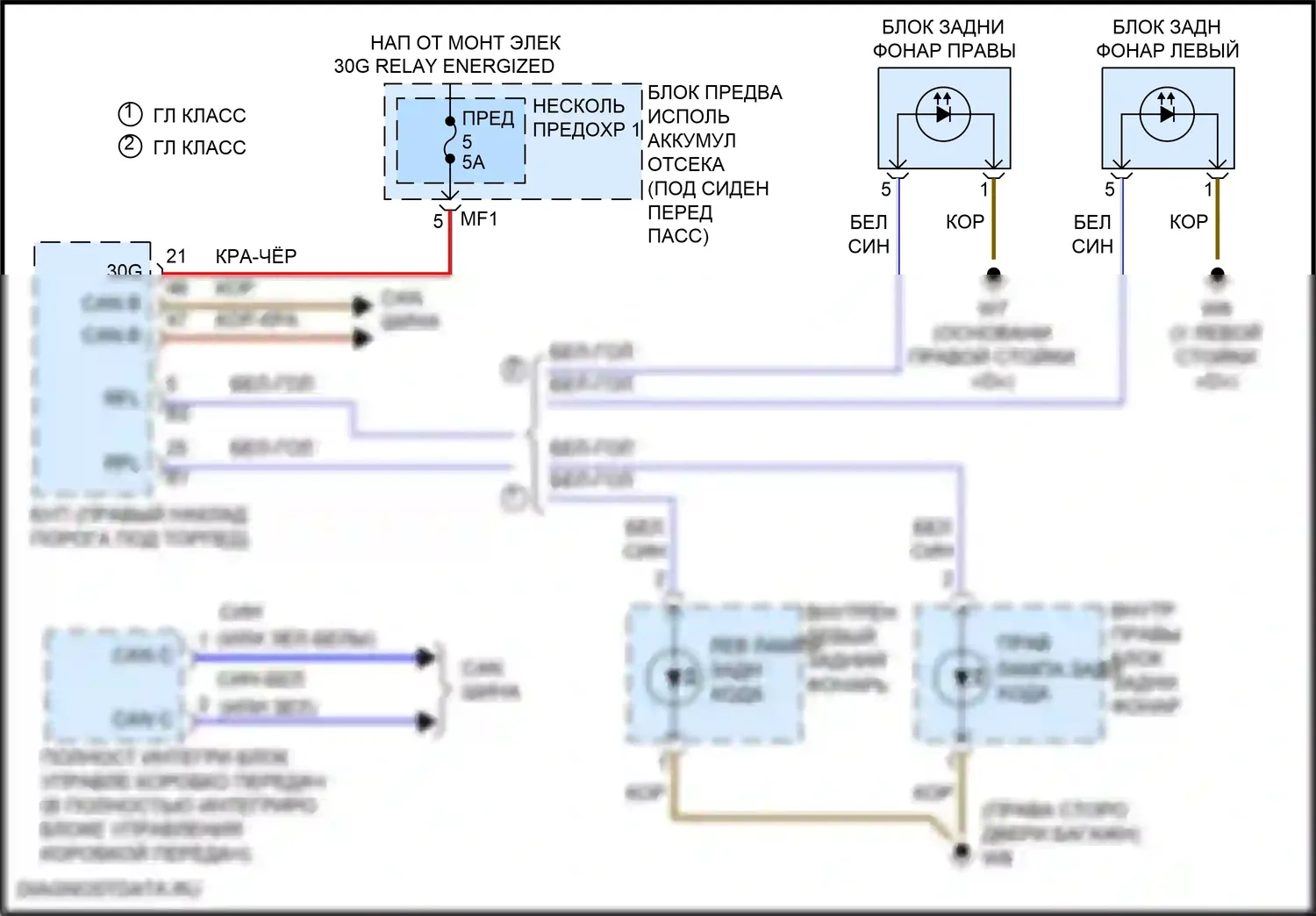 GLE-класс Mercedes-Benz W166 (2015-2018): Электросхема фонарей заднего хода 
