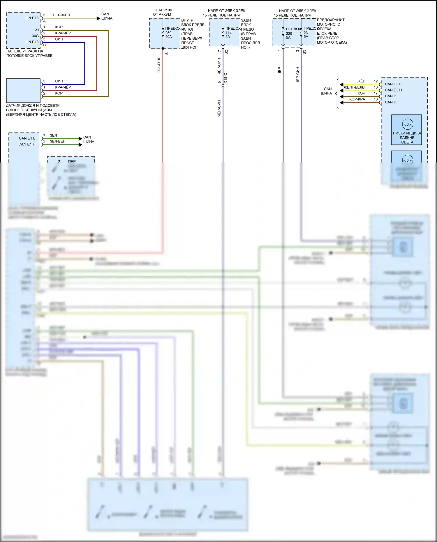 GLE-класс Mercedes-Benz W166 (2015-2018): Электросхема фар, без светодиодных фар 
