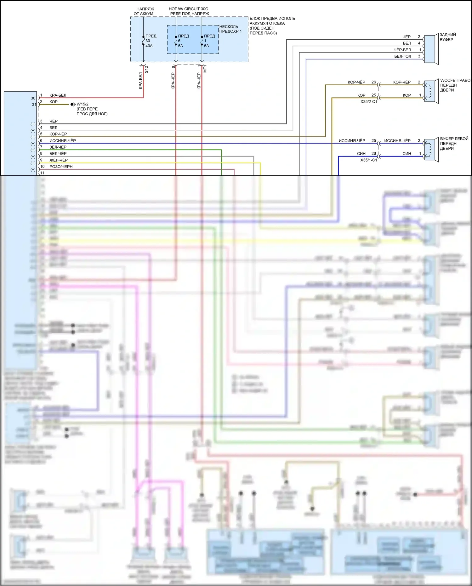 GLE-класс Mercedes-Benz W166 (2015-2018): Электросхема усилителя звука, без дополнительного звука 