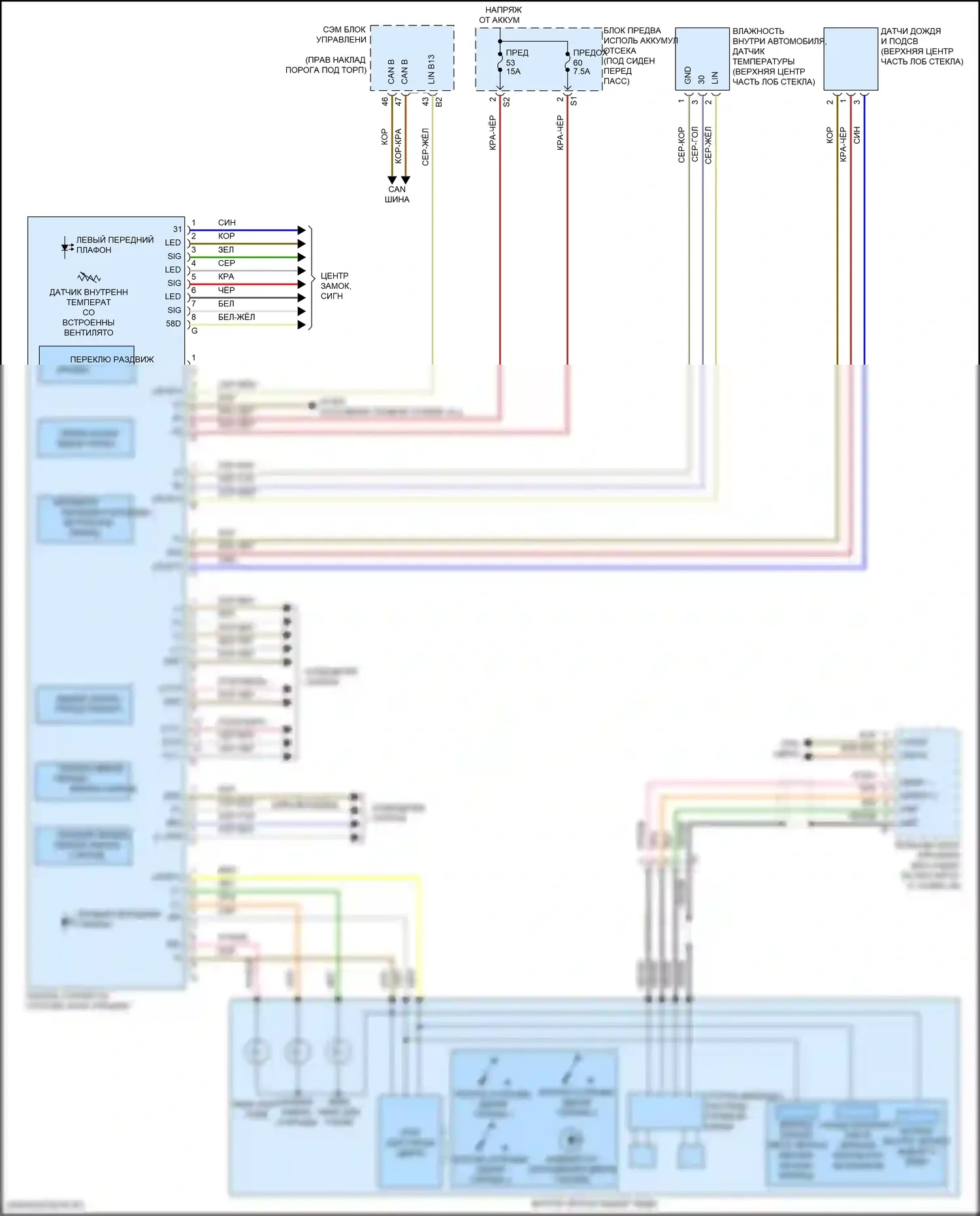GLE-класс Mercedes-Benz W166 (2015-2018): Электросхема потолочного пульта 