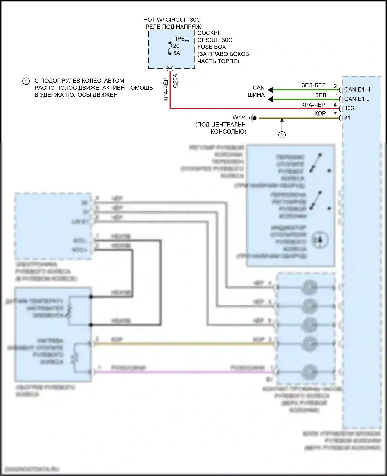 GLE-класс Mercedes-Benz W166 (2015-2018): Электросхема рулевого колеса с подогревом 
