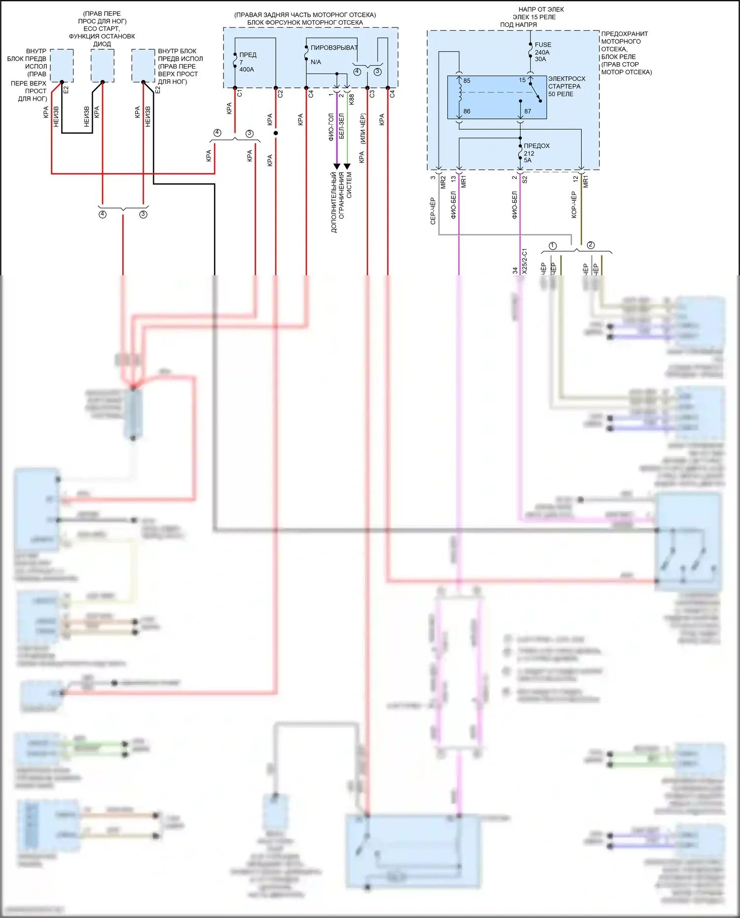 GLE-класс Mercedes-Benz W166 (2015-2018): Электросхема стартера 