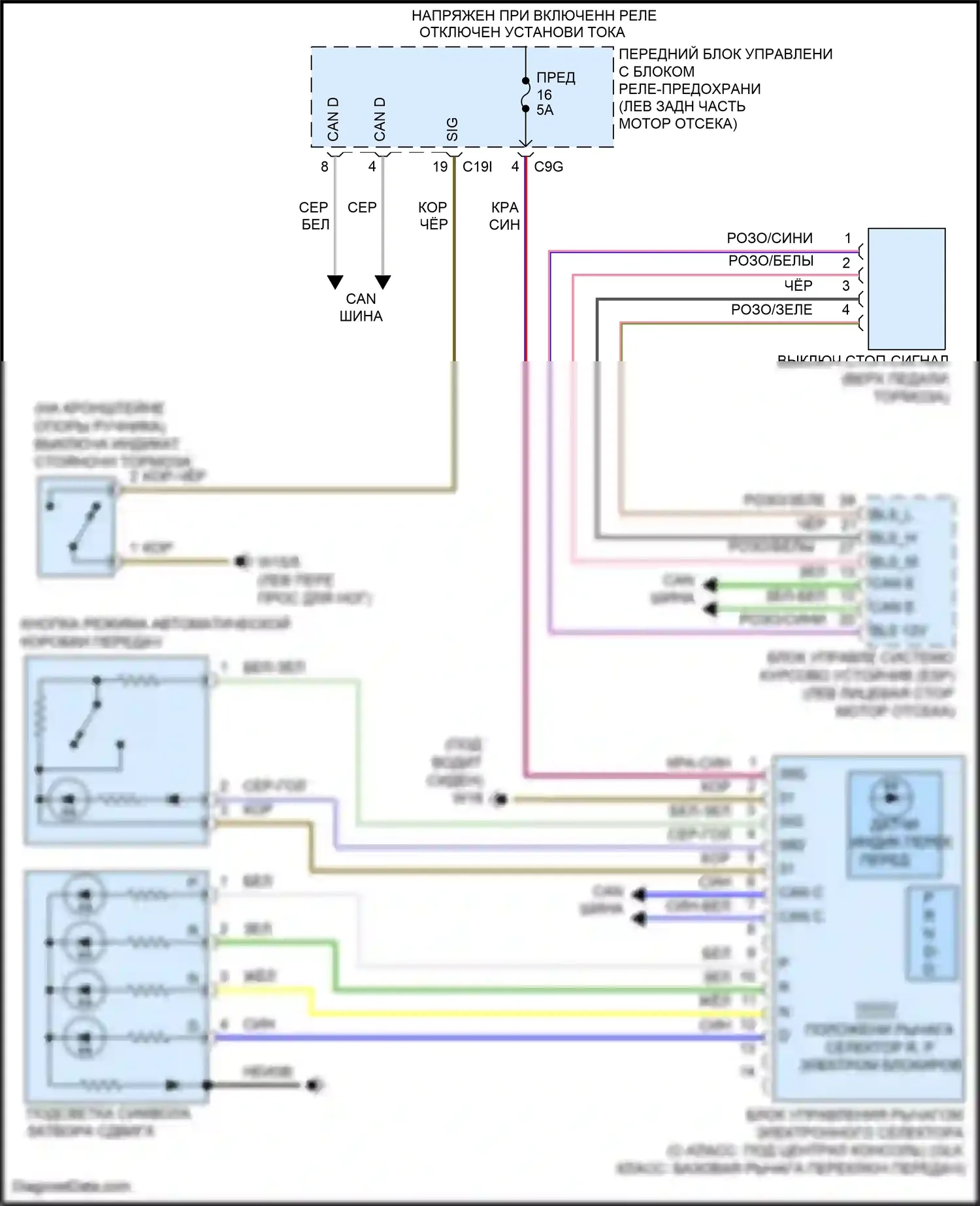 GLK-класс Mercedes-Benz X204 рестайлинг (2012-2015): Электросхема блокировки селектора 