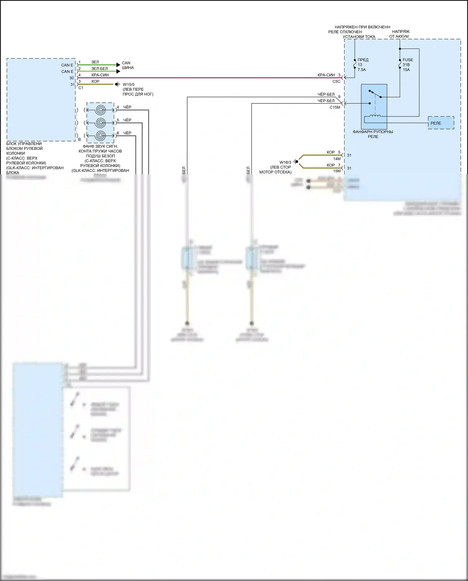 GLK-класс Mercedes-Benz X204 рестайлинг (2012-2015): Электросхема клаксона 