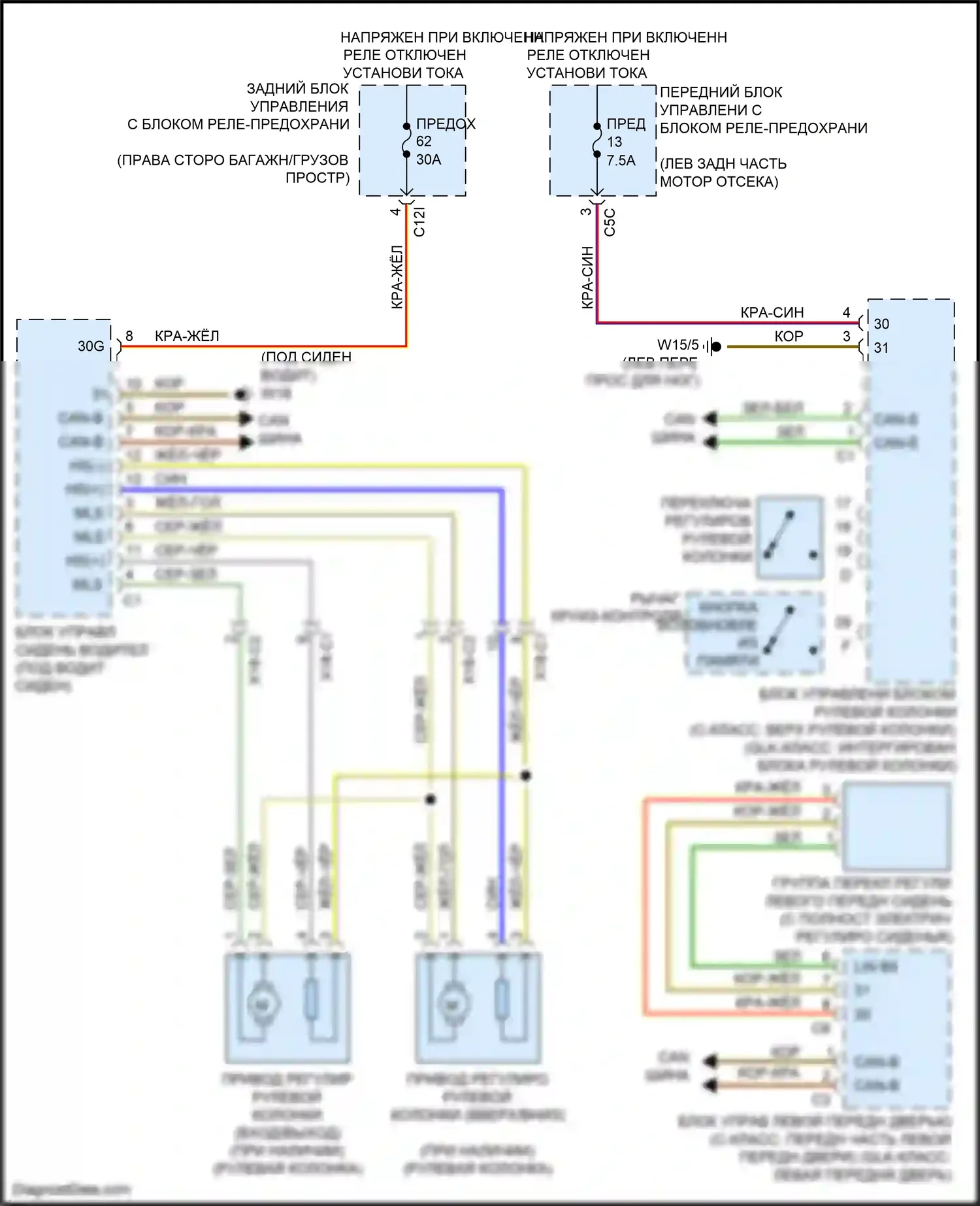 GLK-класс Mercedes-Benz X204 рестайлинг (2012-2015): Электросхема памяти рулевой колонки 