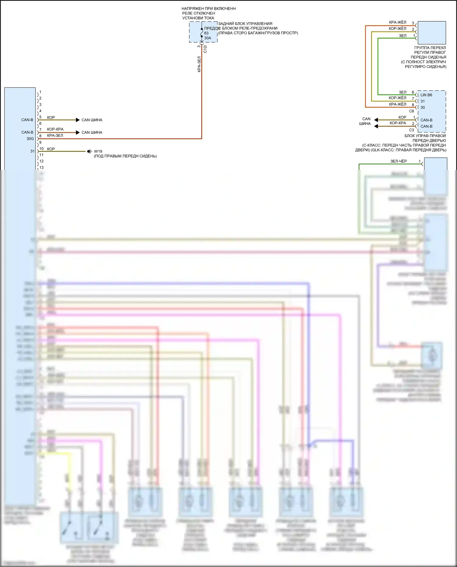 GLK-класс Mercedes-Benz X204 рестайлинг (2012-2015): Электросхема сиденья памяти пассажира 