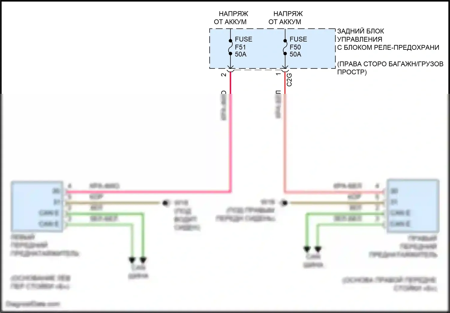 GLK-класс Mercedes-Benz X204 рестайлинг (2012-2015): Электросхема преднатяжителей ремней безопасности 