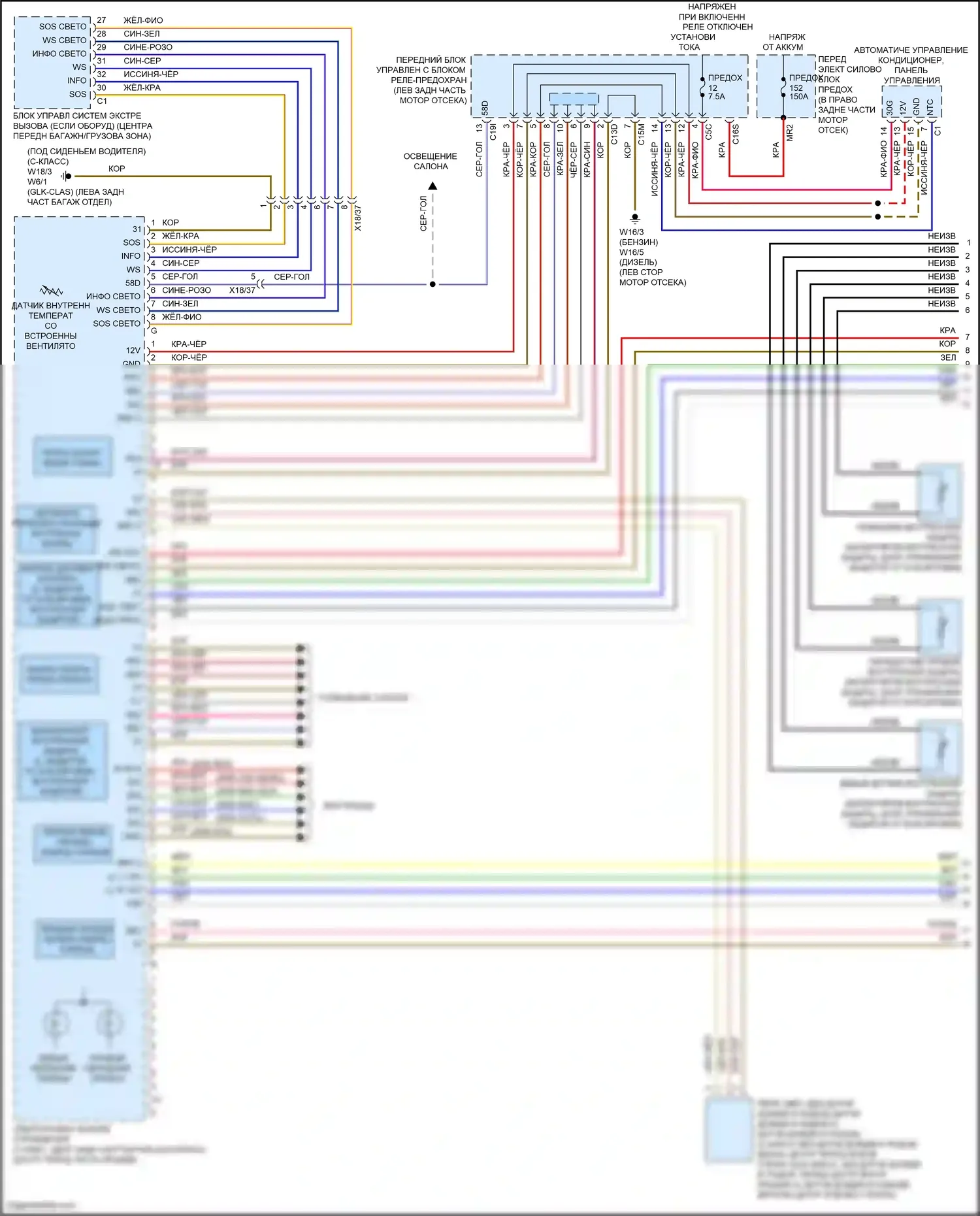 GLK-класс Mercedes-Benz X204 рестайлинг (2012-2015): Электросхема подвесного пульта (1 из 2) 