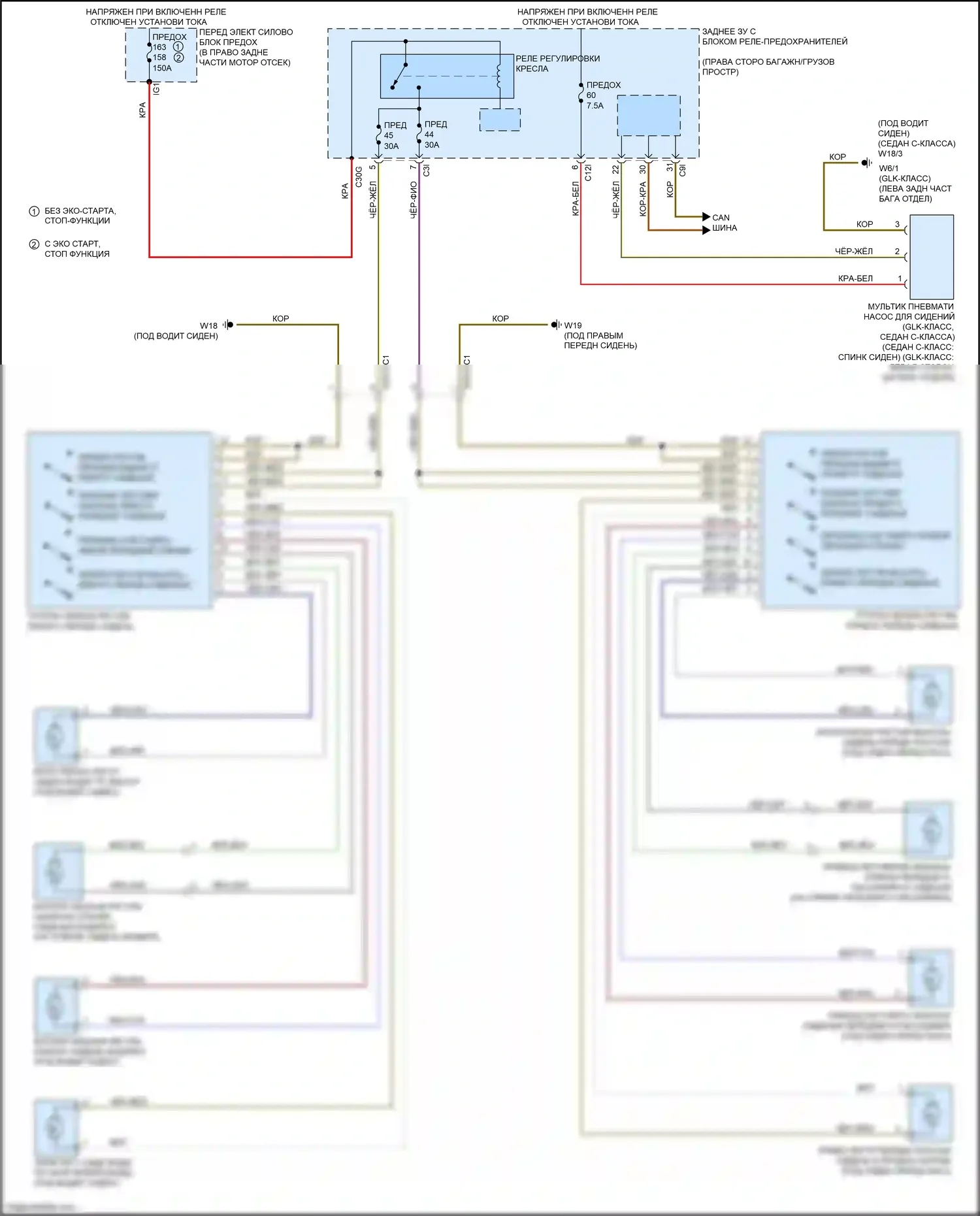 GLK-класс Mercedes-Benz X204 рестайлинг (2012-2015): Электросхема электрического сиденья, с полностью электрической регулировкой сиденья 