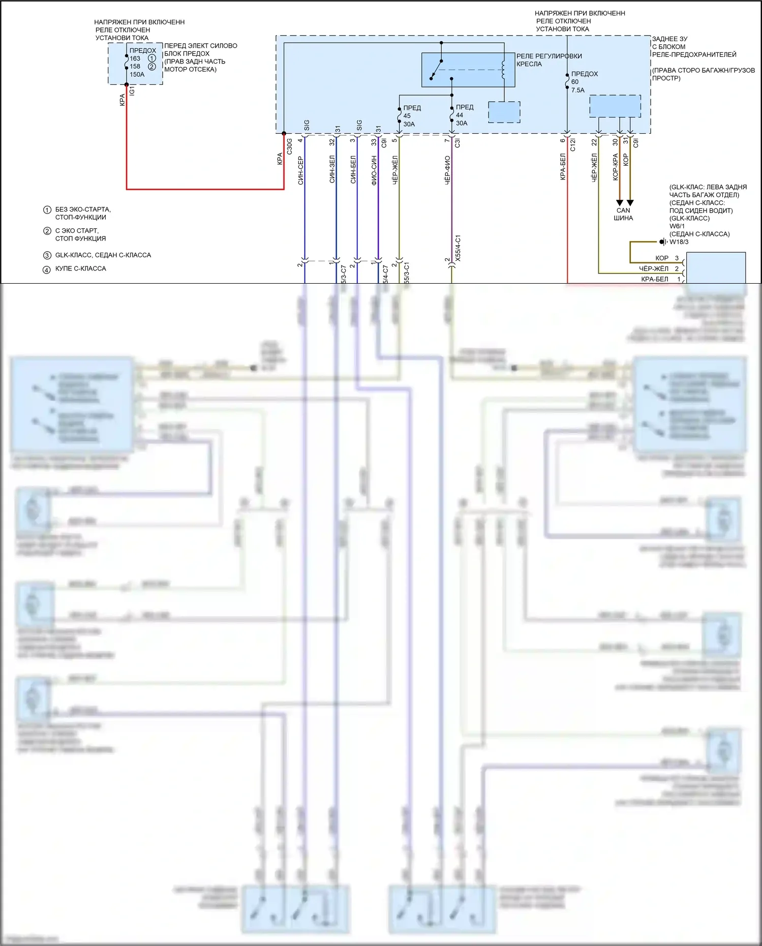GLK-класс Mercedes-Benz X204 рестайлинг (2012-2015): Электросхема силового сиденья, с частично электрической регулировкой сиденья 