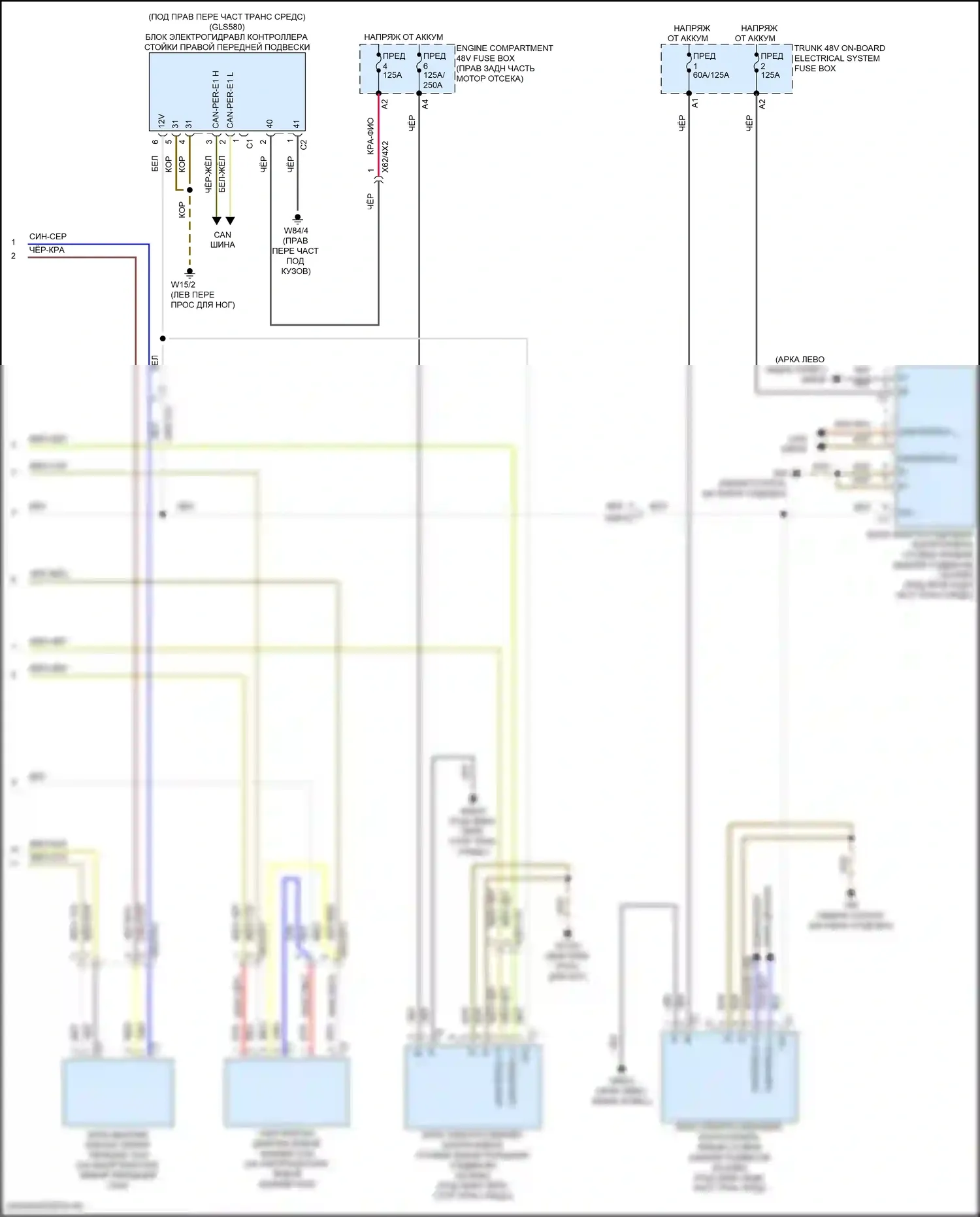 GLS-класс AMG Mercedes-Benz X167 рестайлинг (2023-2024): Электросхема электронной подвески (2 из 2) 