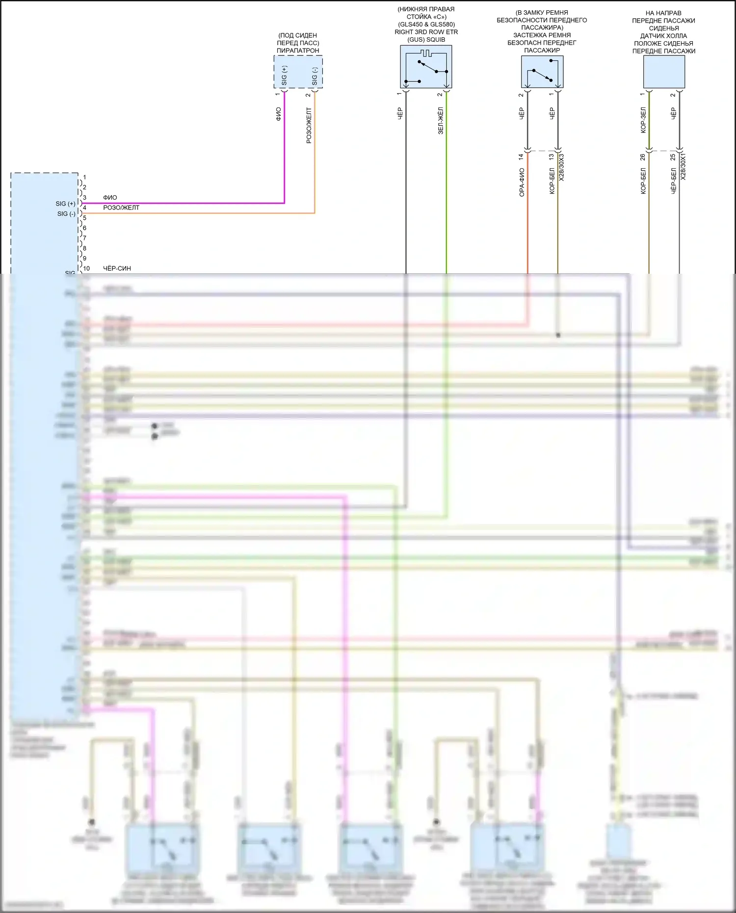 GLS-класс AMG Mercedes-Benz X167 рестайлинг (2023-2024): Электросхема подушек безопасности (1 из 5) 