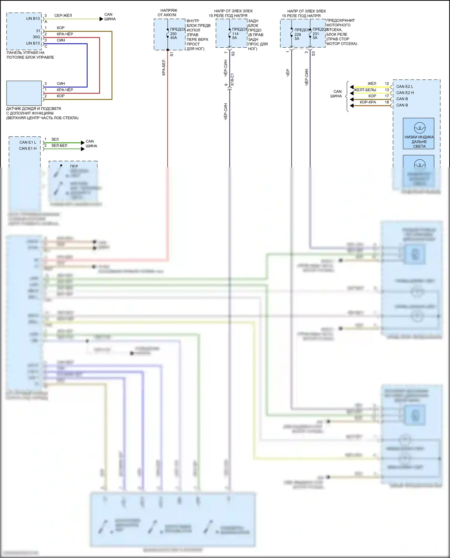 GLS-класс Mercedes-Benz X166 (2015-2019): Электросхема фар, без светодиодных фар 