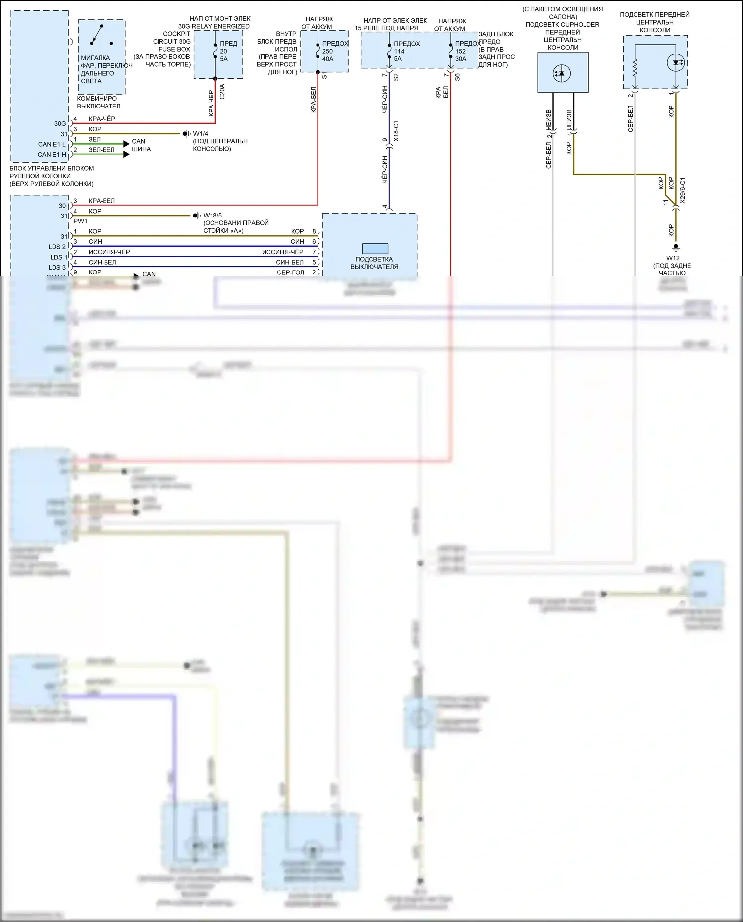 GLS-класс Mercedes-Benz X166 (2015-2019): Электросхема подсветки приборной панели (1 из 2) 