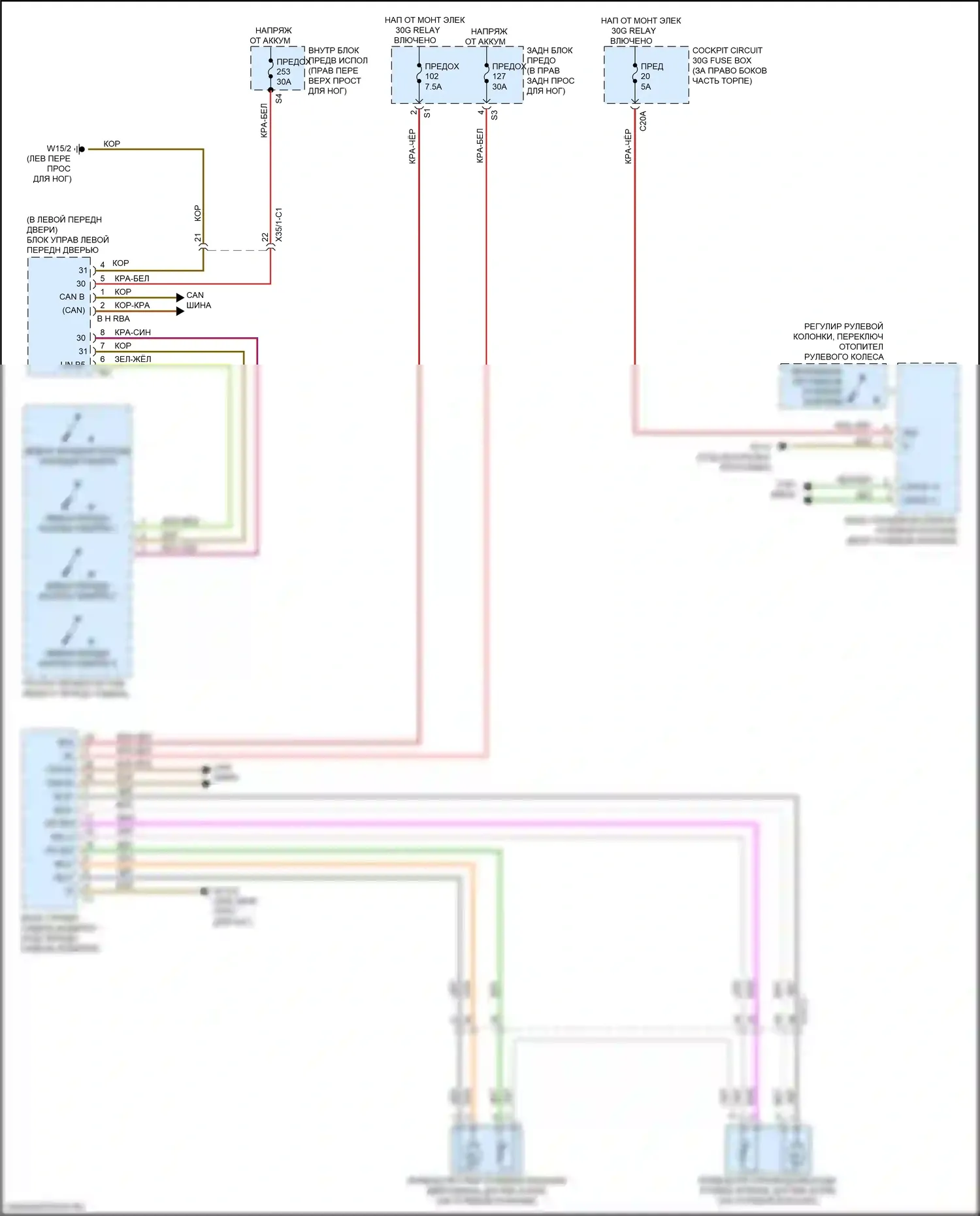 GLS-класс Mercedes-Benz X166 (2015-2019): Электросхема памяти рулевой колонки 