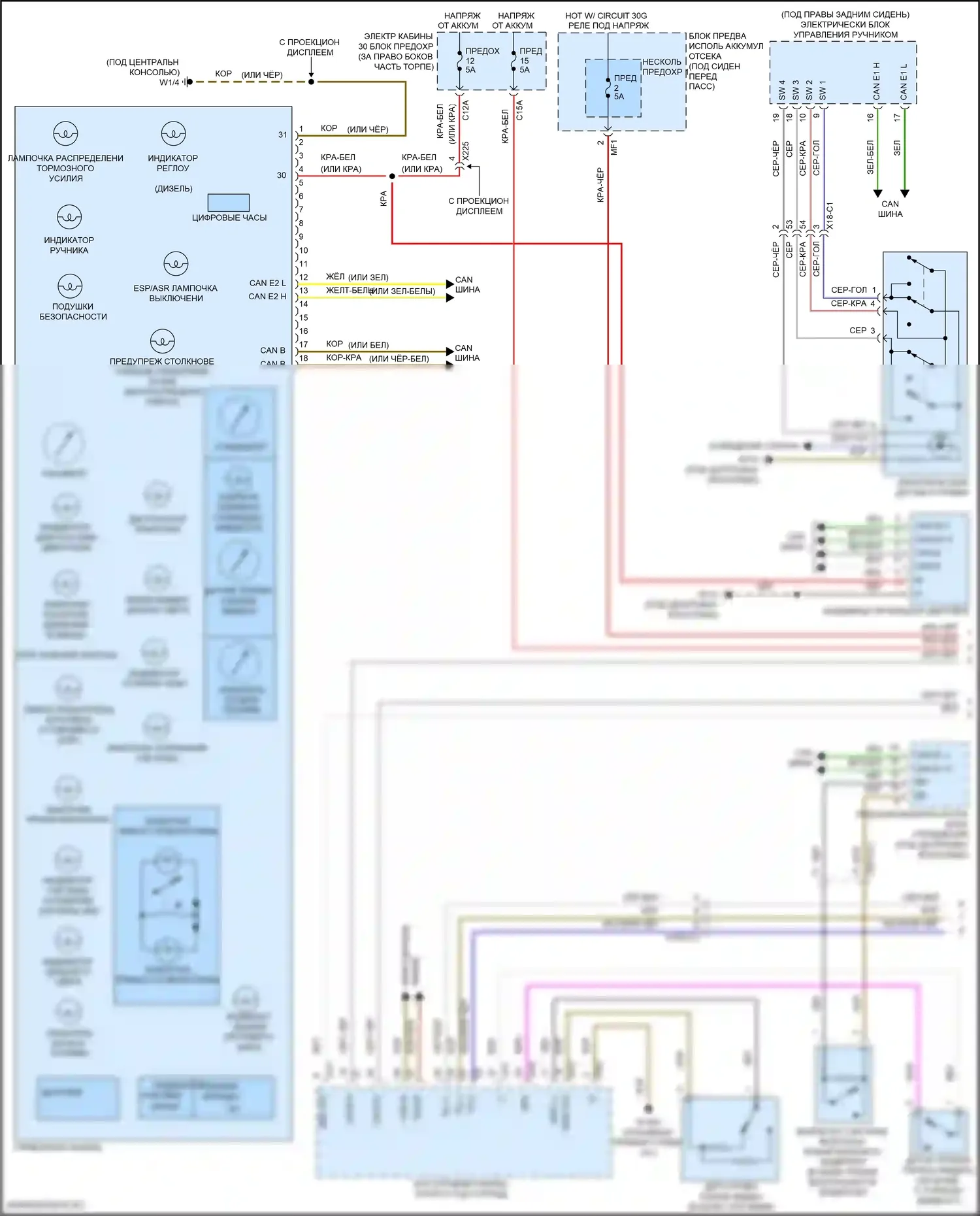 GLS-класс Mercedes-Benz X166 (2015-2019): Электросхема приборной панели (1 из 2) 