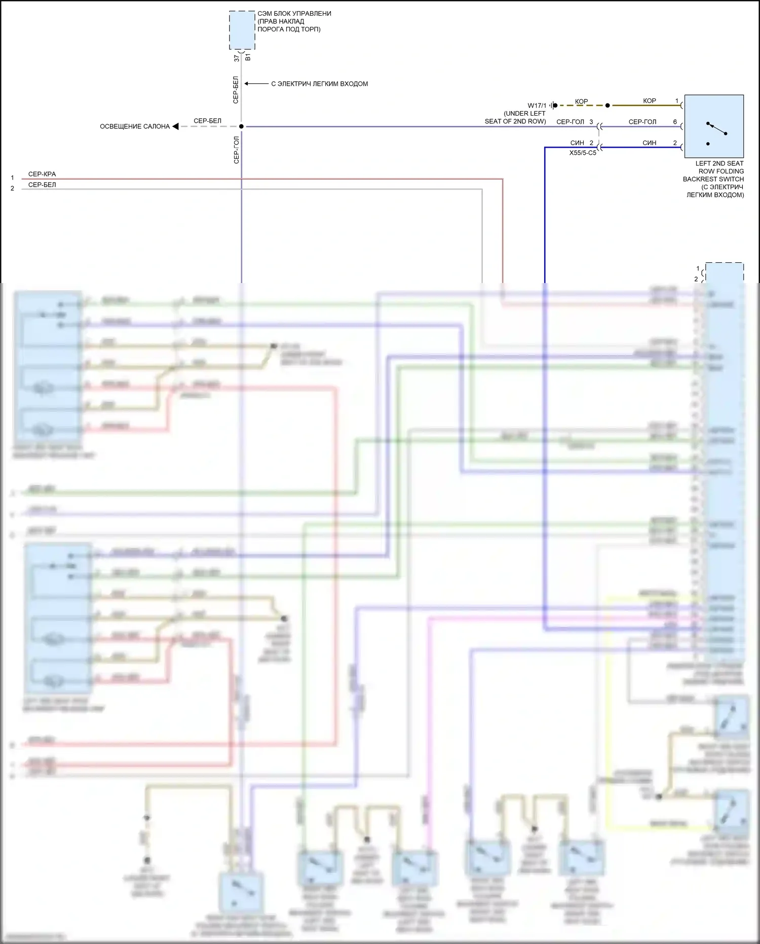 GLS-класс Mercedes-Benz X166 (2015-2019): Электросхема заднего откидного сиденья (2 из 2) 
