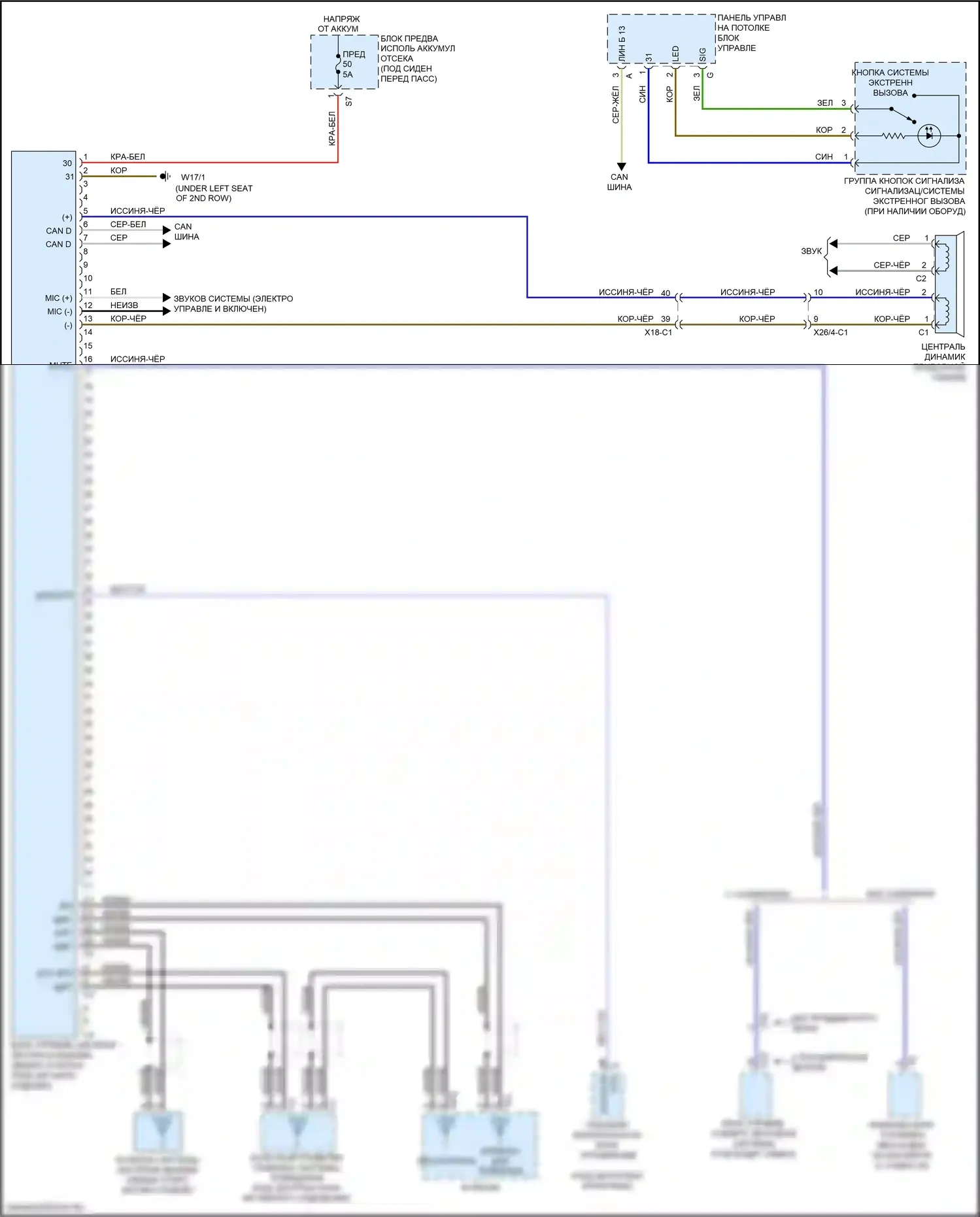 GLS-класс Mercedes-Benz X166 (2015-2019): Электросхема экстренного вызова 