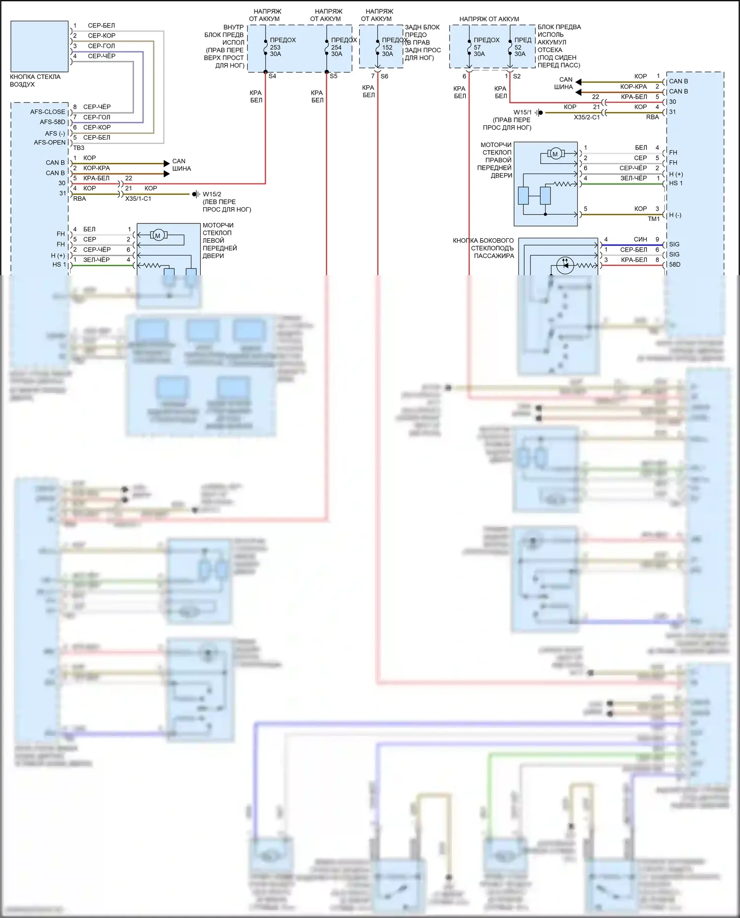 GLS-класс Mercedes-Benz X166 (2015-2019): Стеклоподъемники электросхема 
