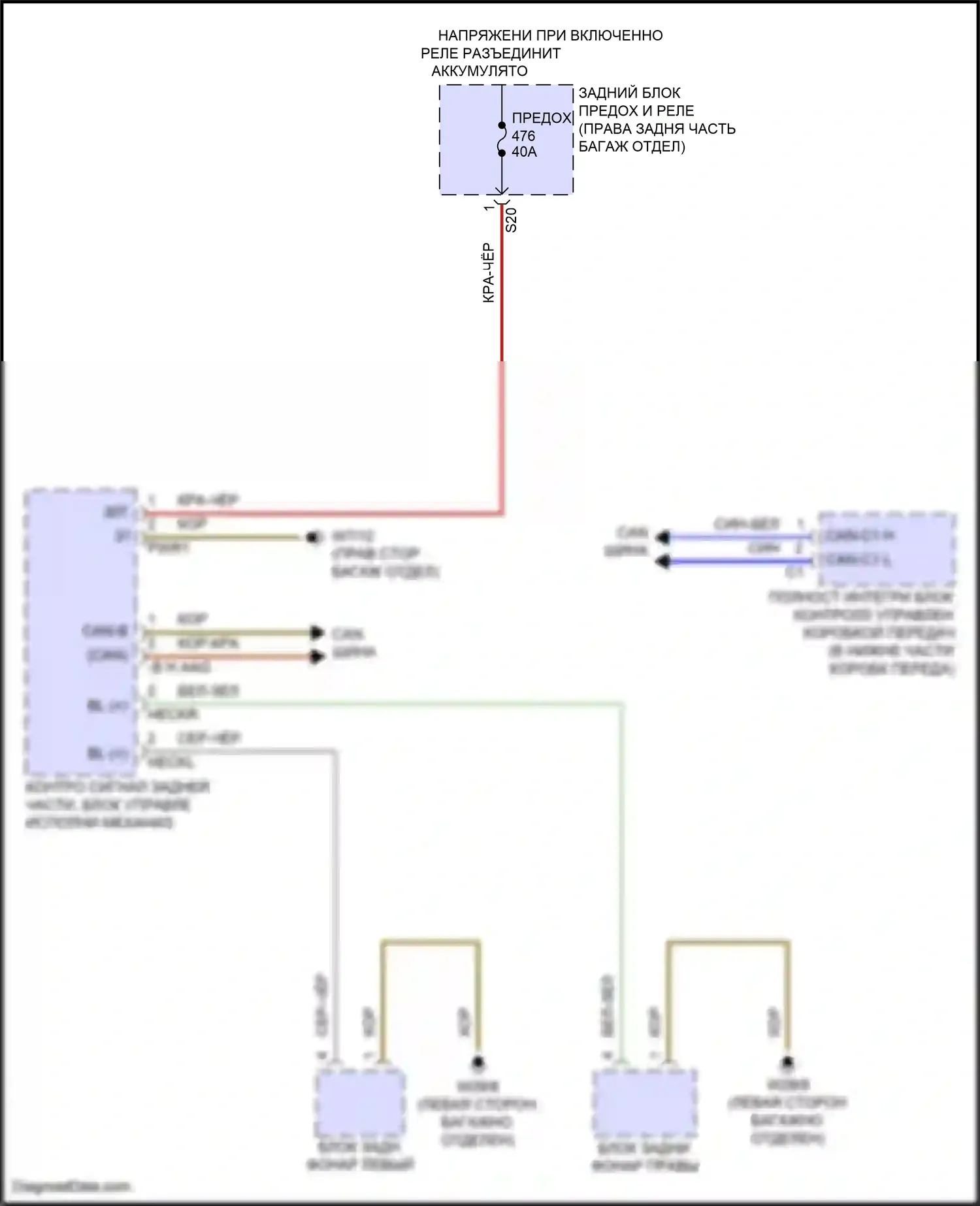 GLS-класс Mercedes-Benz X167 рестайлинг (2023-2024): Электросхема фонарей заднего хода 