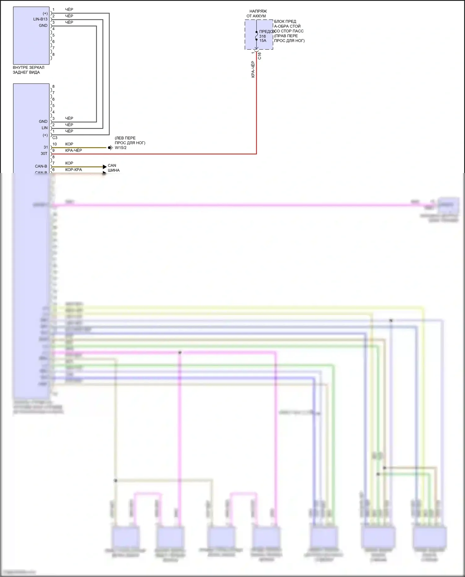 GLS-класс Mercedes-Benz X167 рестайлинг (2023-2024): Электросхема потолочного пульта 