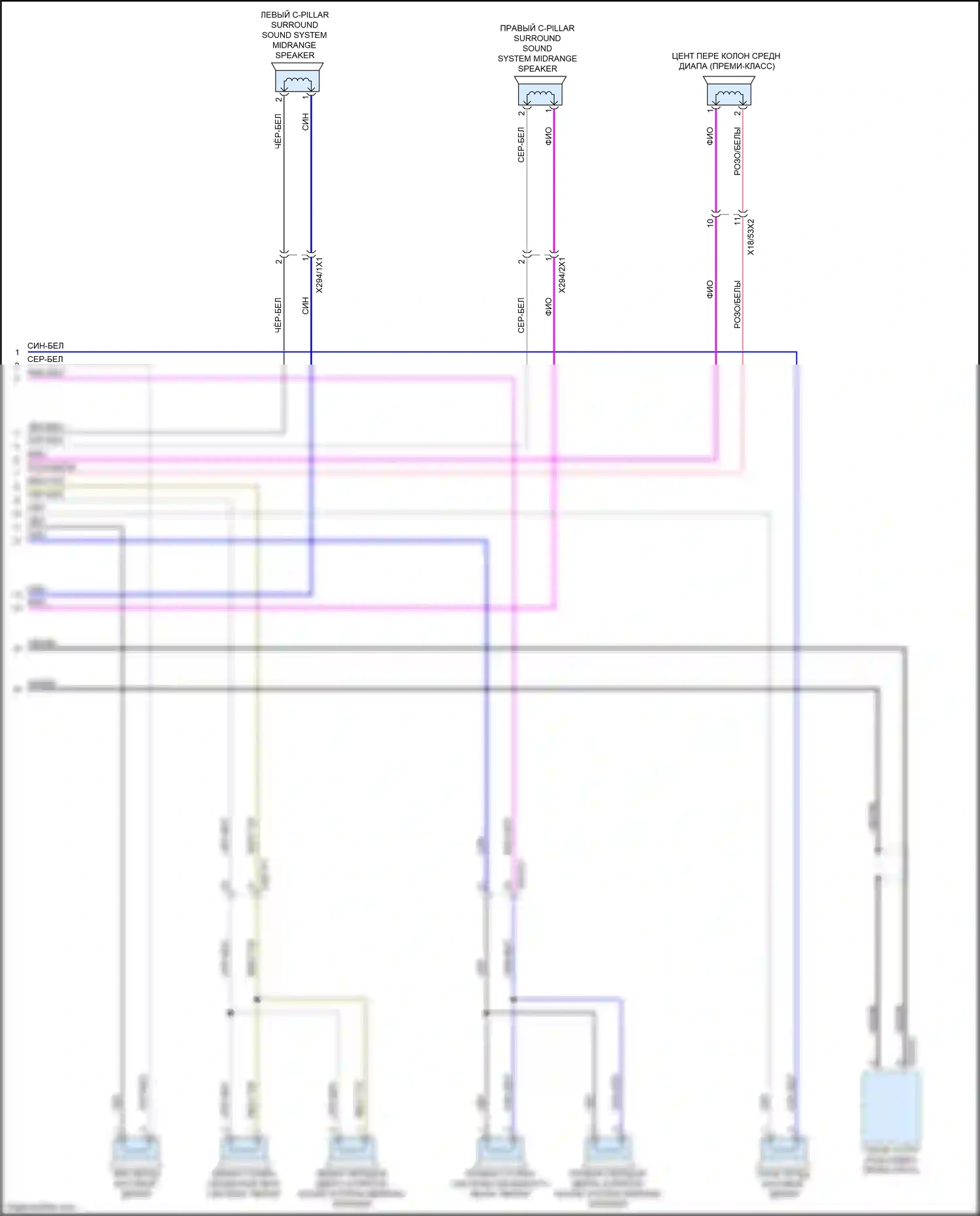 GLS-класс Mercedes-Benz X167 (2019-2023): Электросхема усилителя звука, без высококачественной звуковой системы и с высококачественной звуковой системой (2 из 2) 