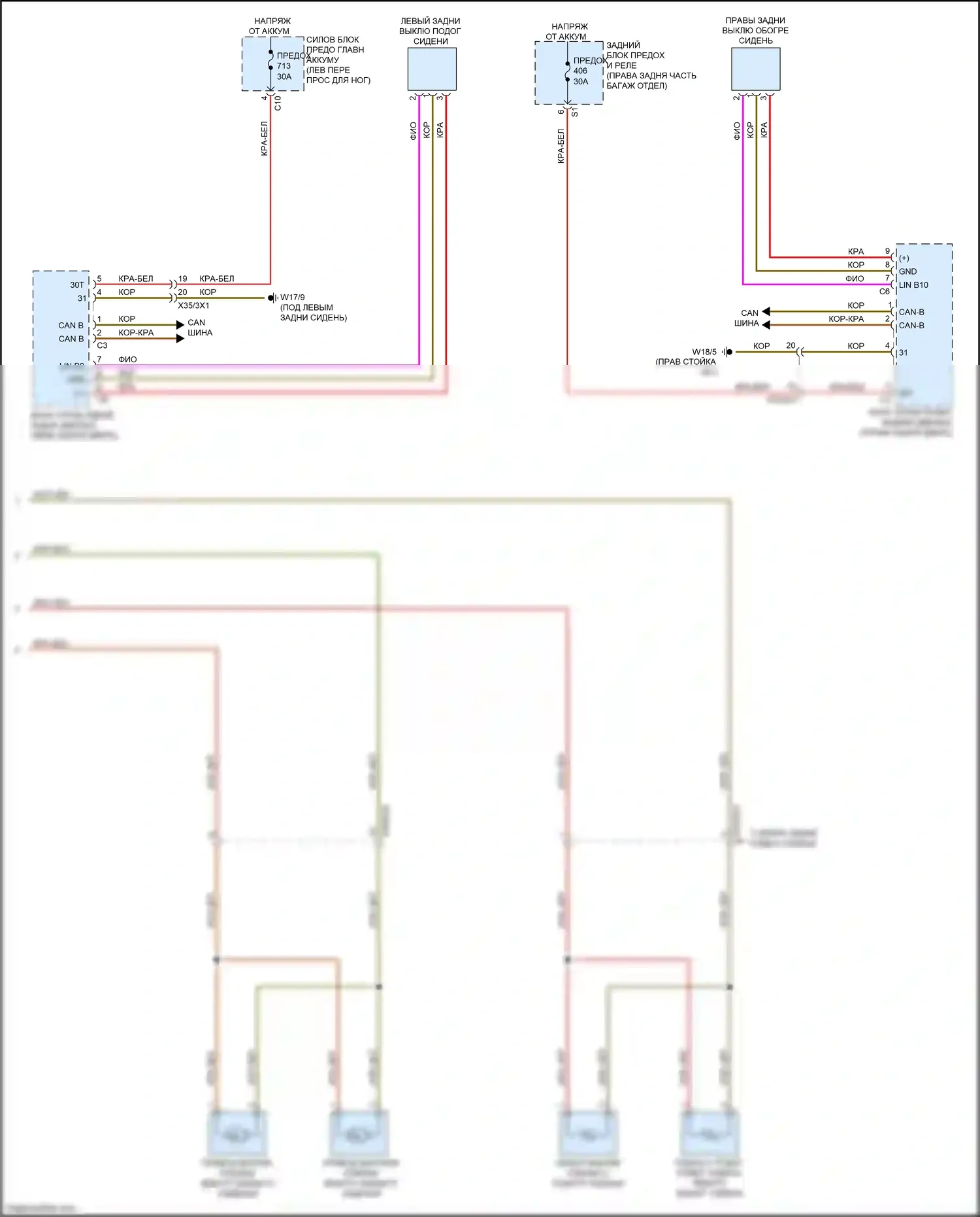 GLS-класс Mercedes-Benz X167 (2019-2023): Электросхема задних обогреваемых сидений (2 из 2) 