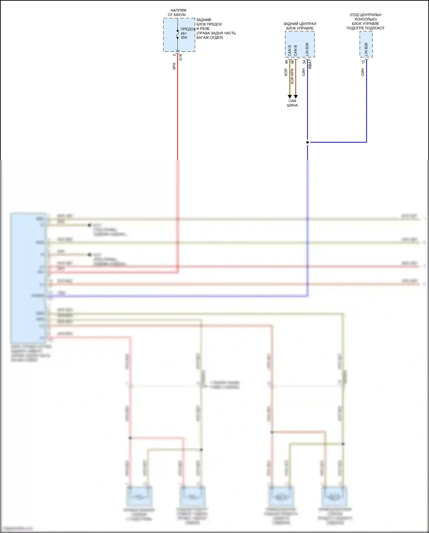 Maybach GLS-класс Mercedes-Benz X167 (2019-2023): Электросхема задних обогреваемых сидений (1 из 2) 