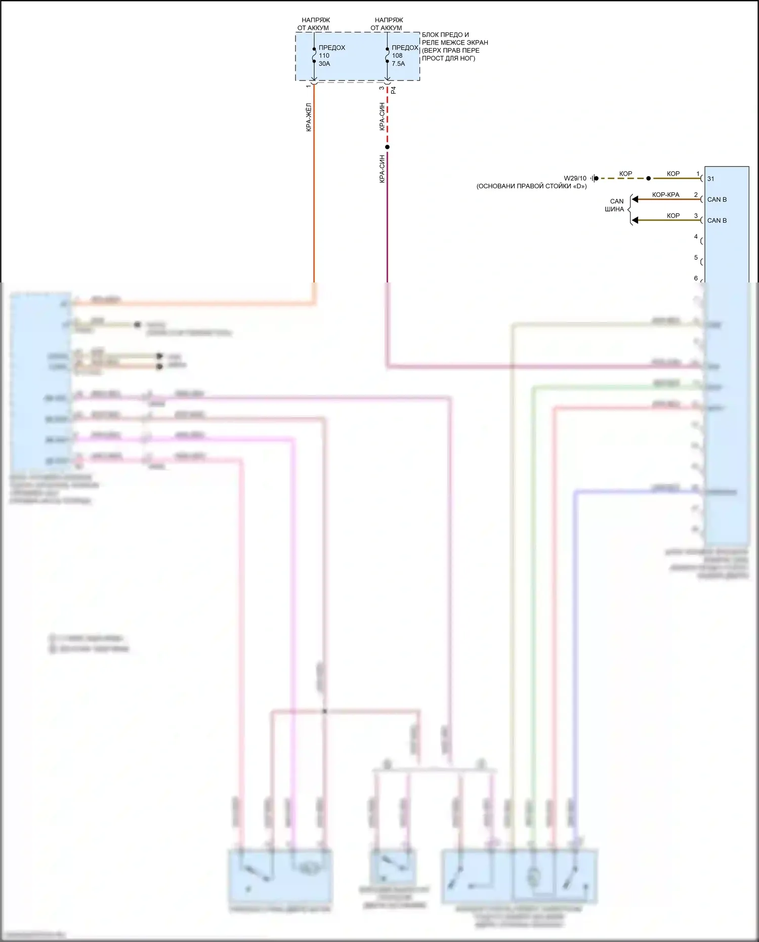 Metris Mercedes-Benz W447 (2015-2024): Электросхема отпирания дверей багажника 