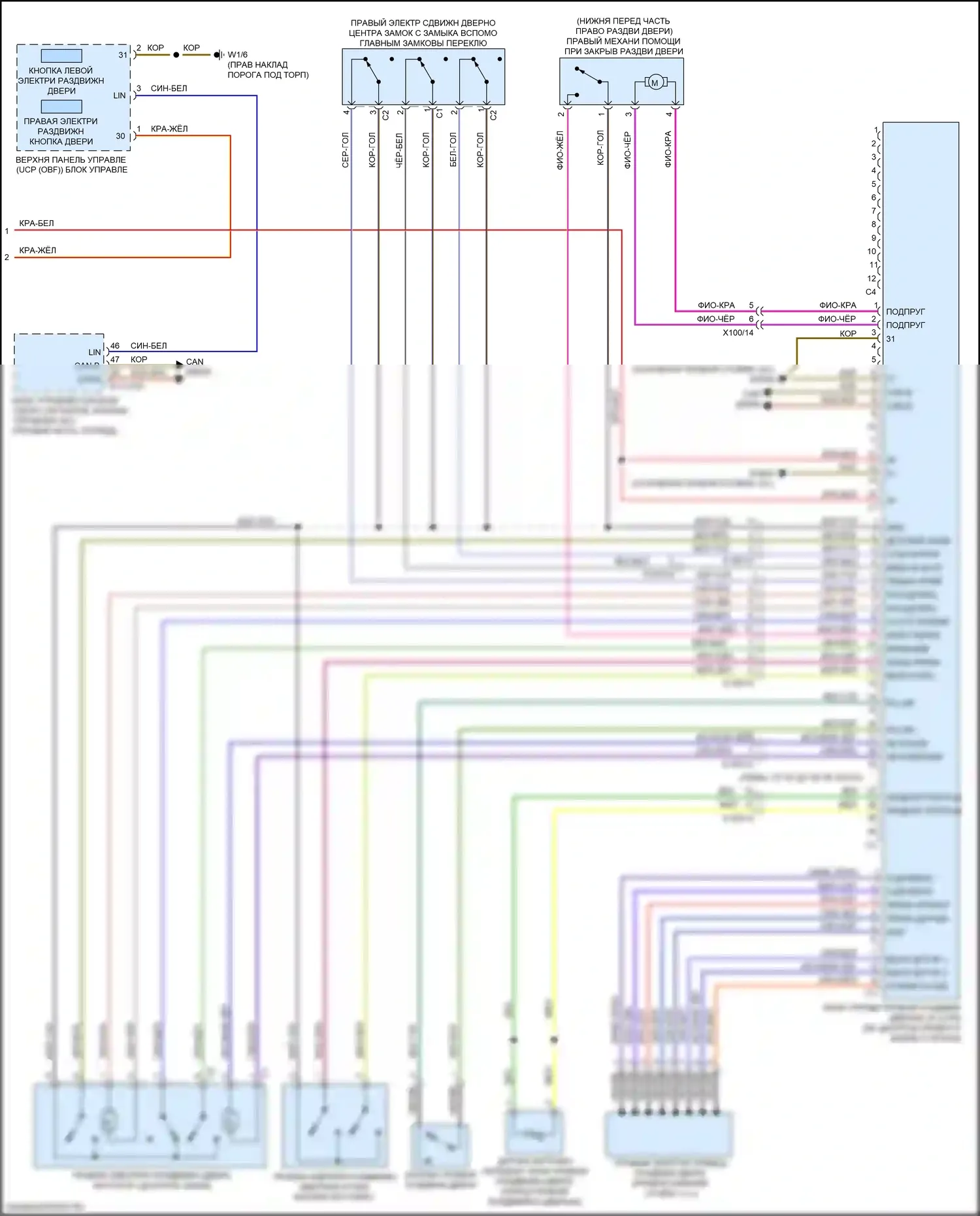 Metris Mercedes-Benz W447 (2015-2024): Электросхема раздвижной двери (2 из 2) 
