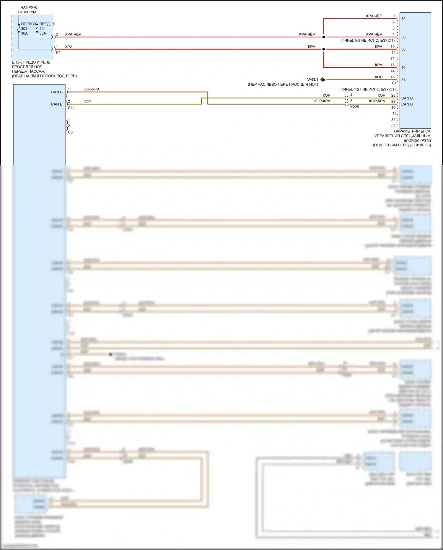 Metris Mercedes-Benz W447 (2015-2024): Электросхема шины высокого/низкого уровня (1 из 3) 