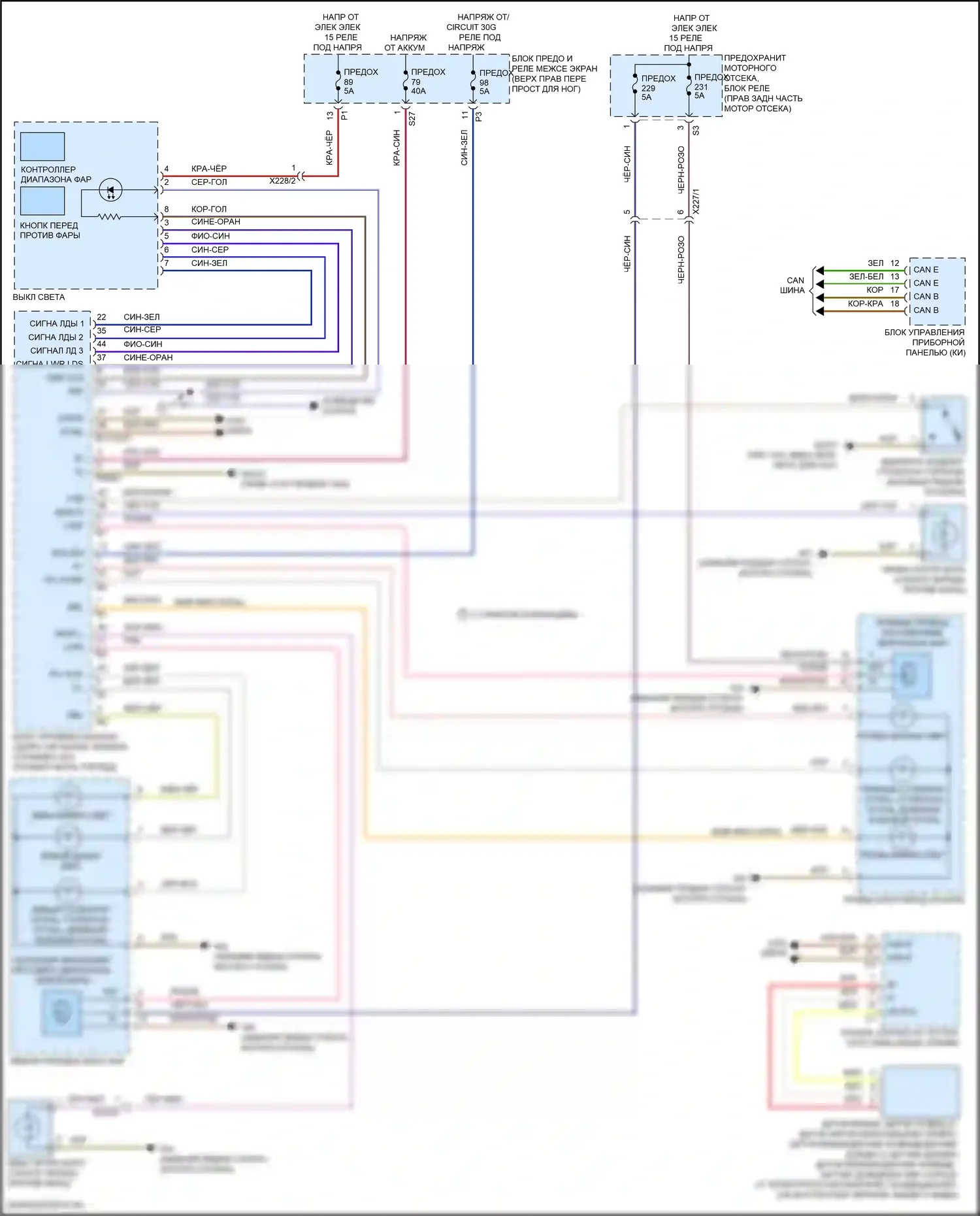 Metris Mercedes-Benz W447 (2015-2024): Электросхема фар 